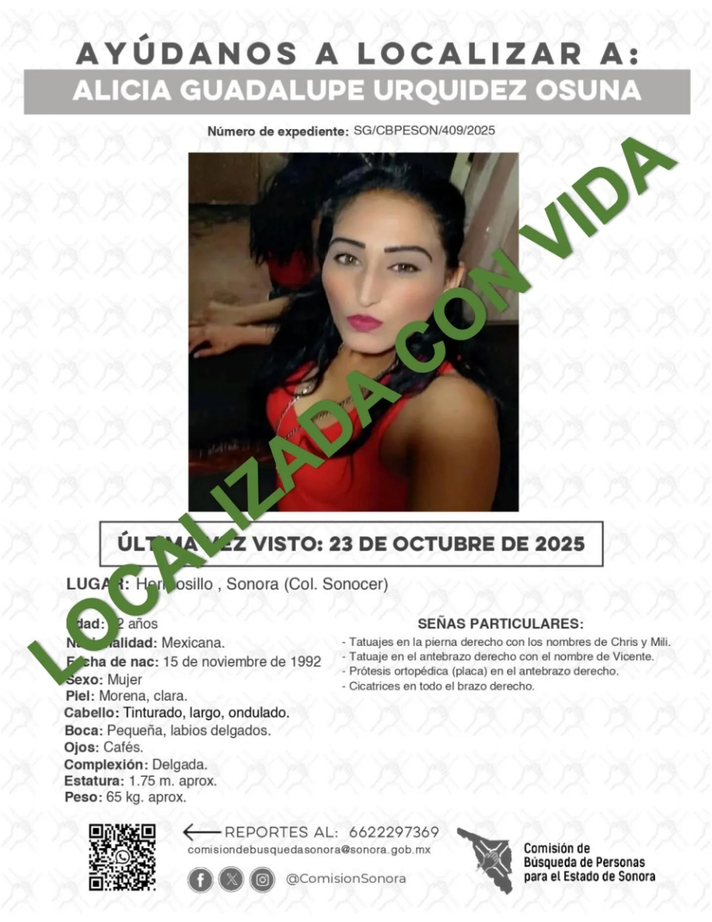 ALICIA GUADALUPE URQUIDEZ OSUNA - LOCALIZADA CON VIDA