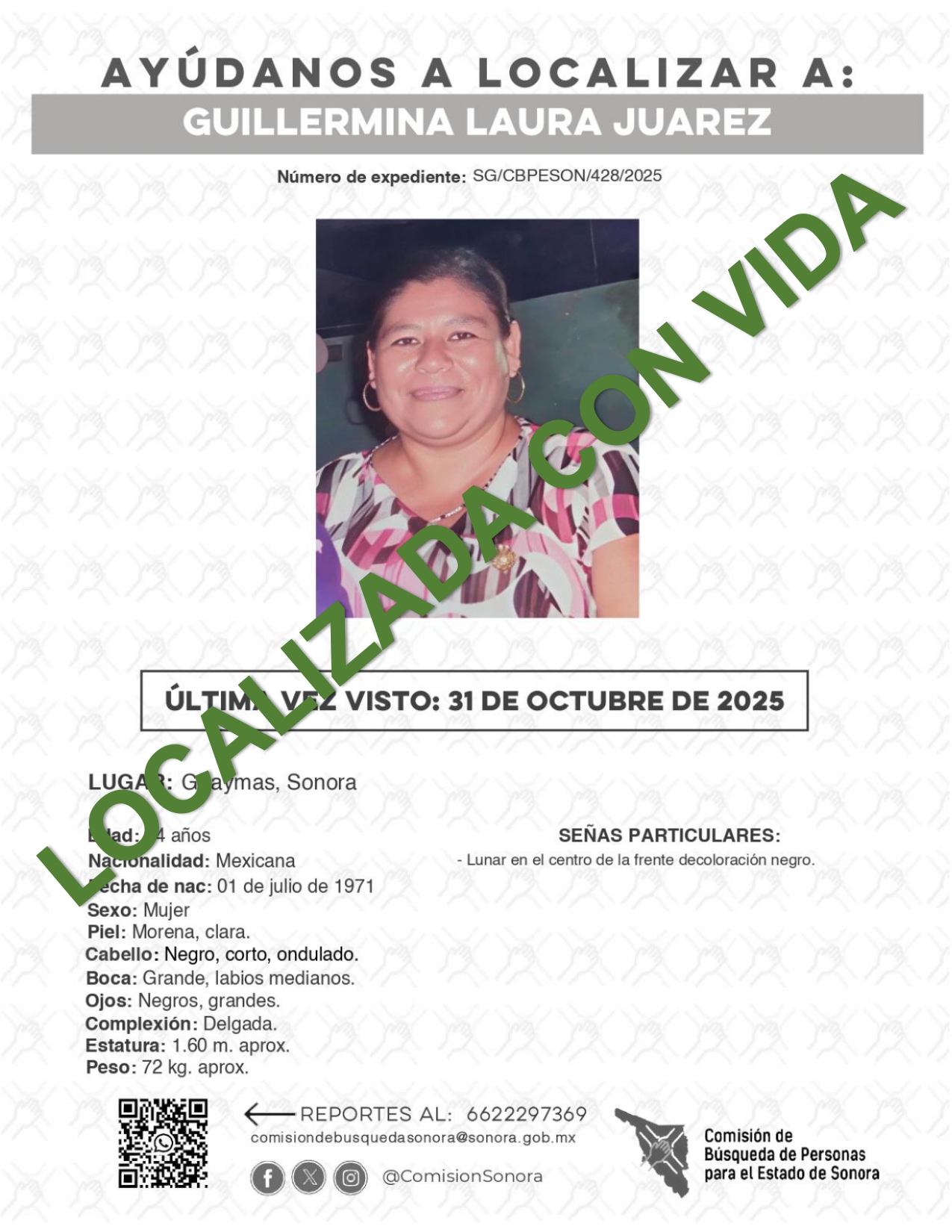 GUILLERMINA LAURA JUAREZ - LOCALIZADA CON VIDA