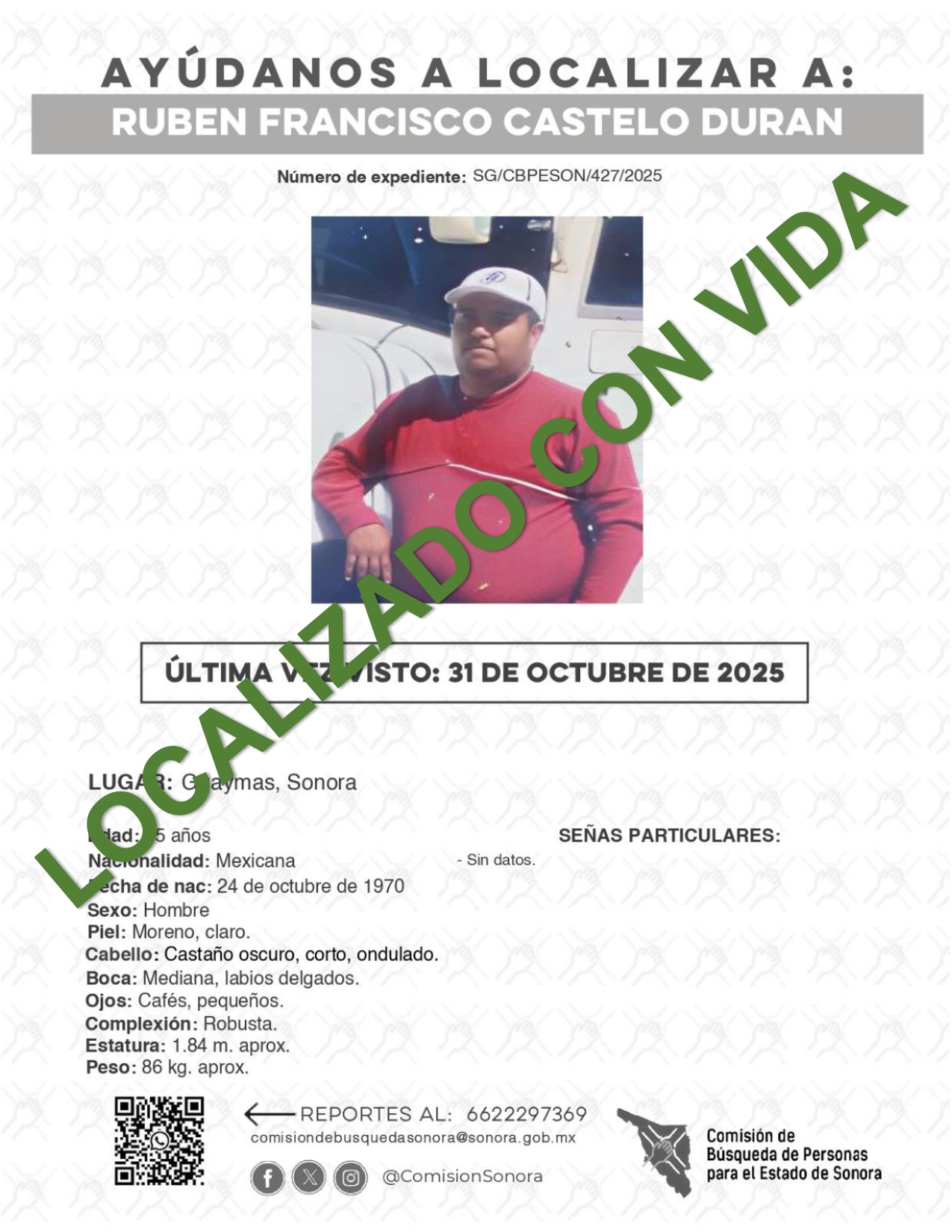 RUBEN FRANCISCO CASTELO DURAN - LOCALIZADO CON VIDA