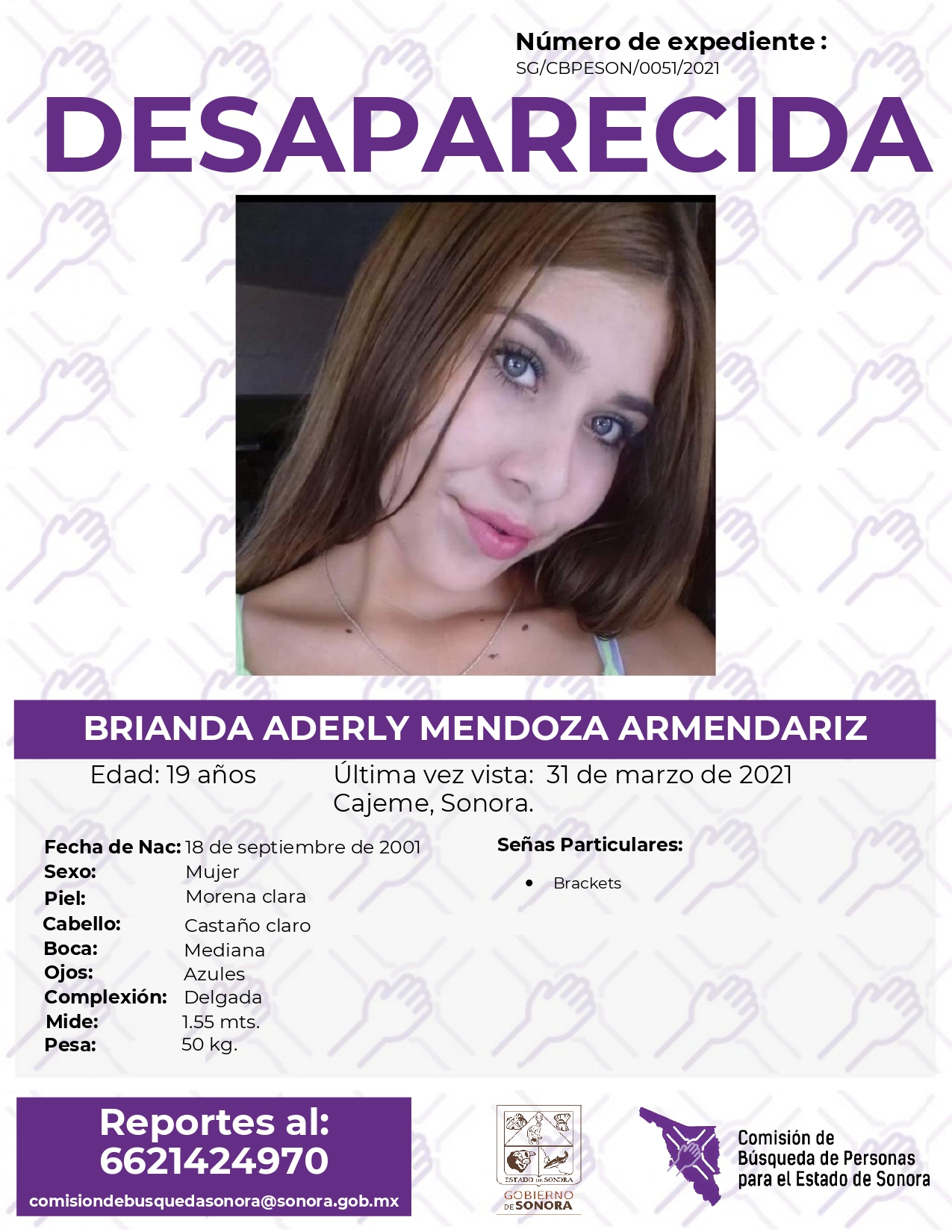 BRIANDA ADERLY MENDOZA ARMENDARIZ - DESAPARECIDA