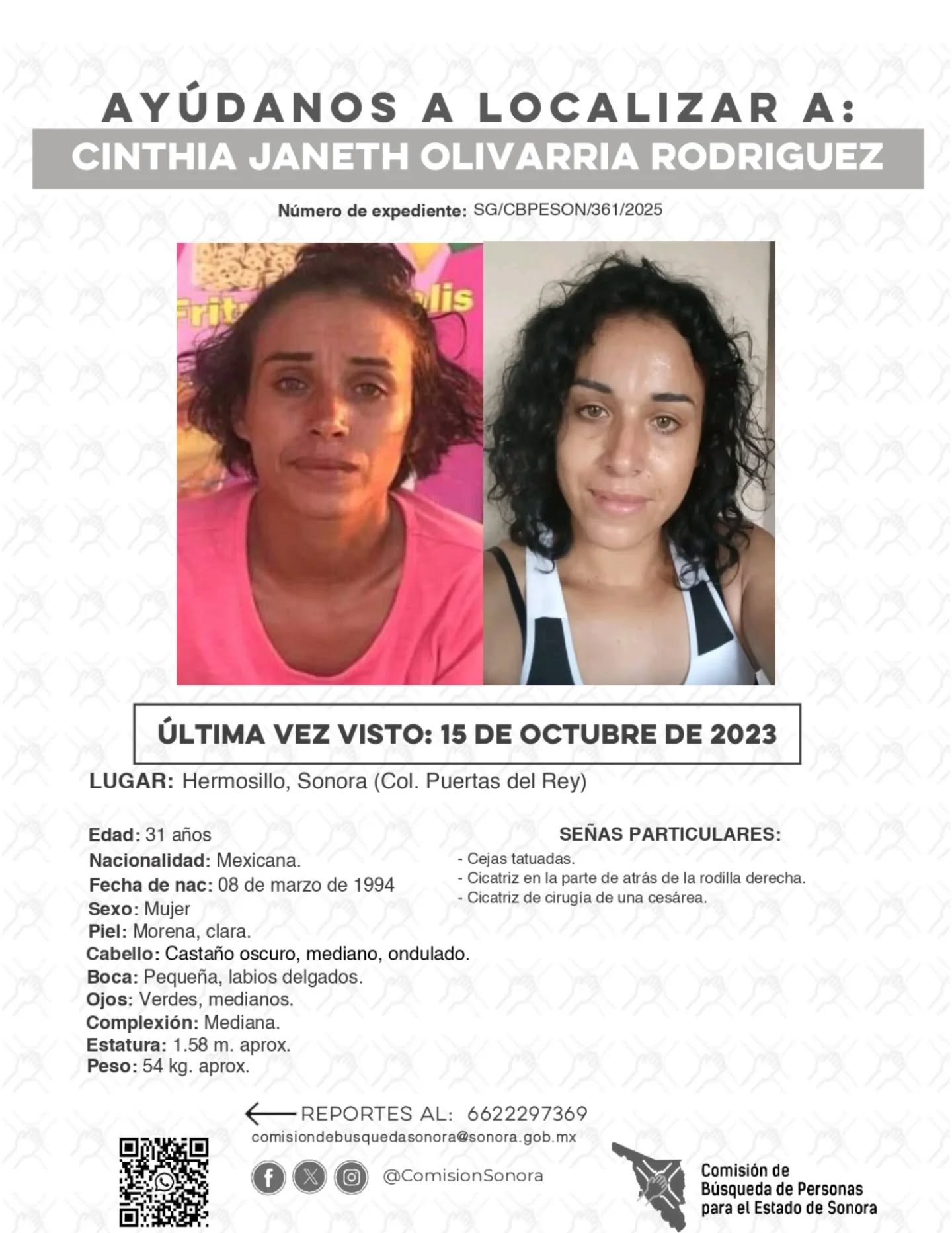 CINTHIA JANETH OLIVARRIA RODRIGUEZ - DESAPARECIDA