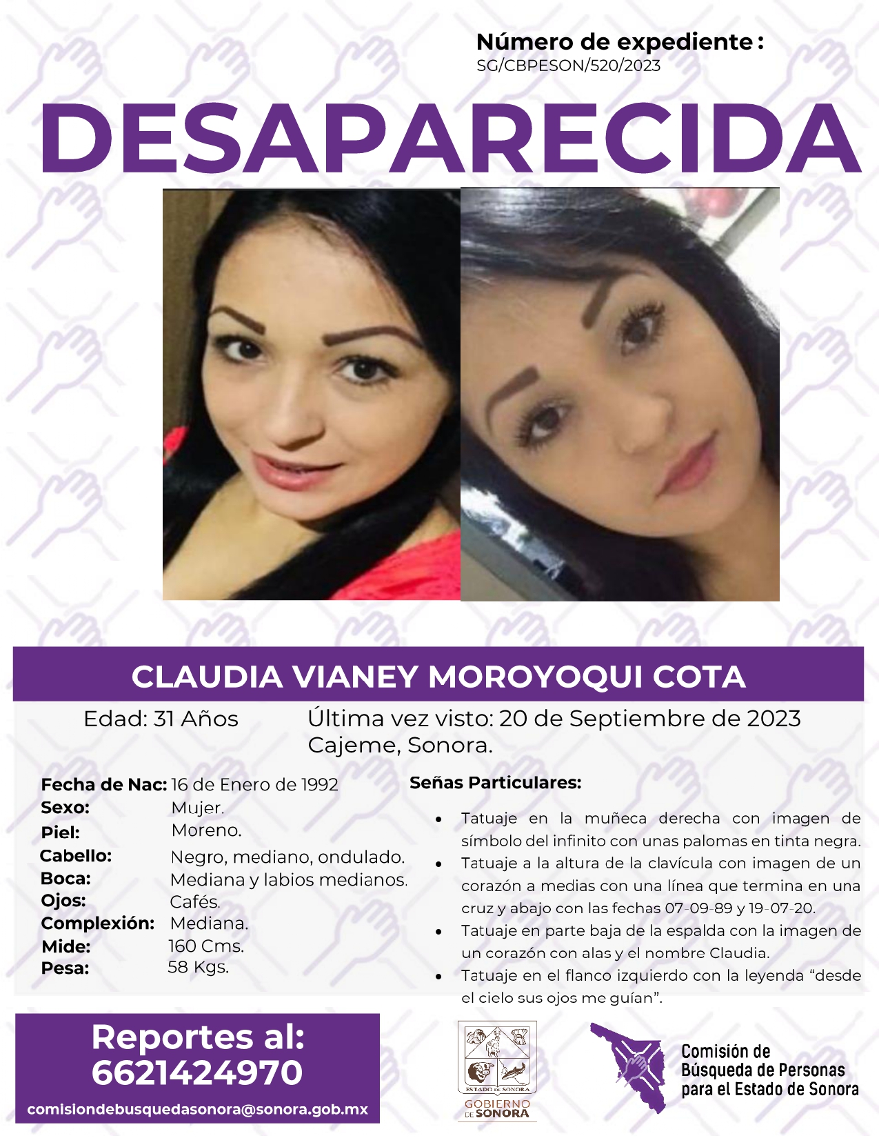 CLAUDIA VIANEY MOROYOQUI COTA - DESAPARECIDA