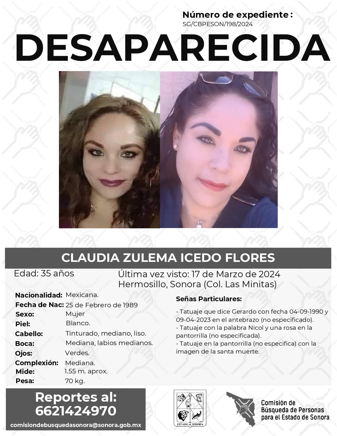 CLAUDIA ZULEMA ICEDO FLORES - DESAPARECIDO