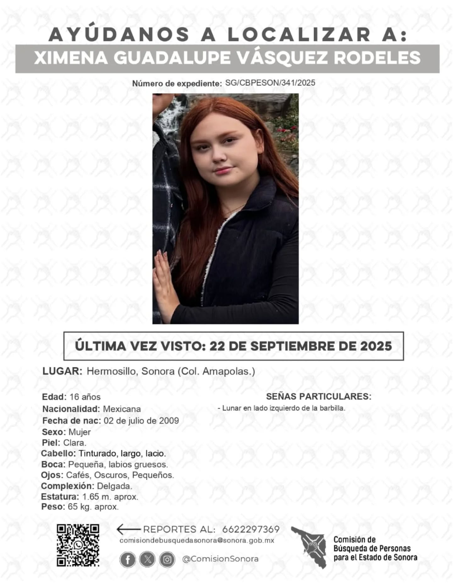 XIMENA GUADALUPE VÁSQUEZ RODELES - DESAPARECIDA