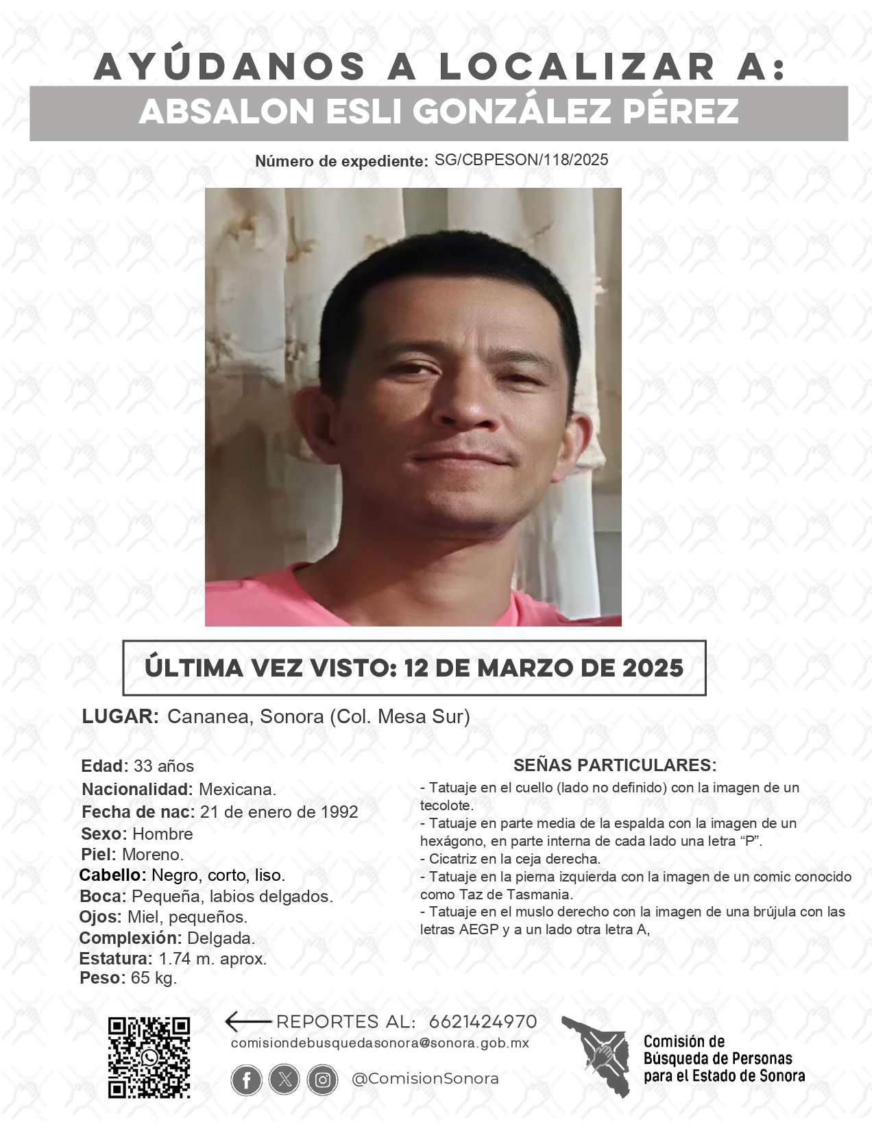 ABSALON ESLI GONZALEZ PEREZ - DESAPARECIDO