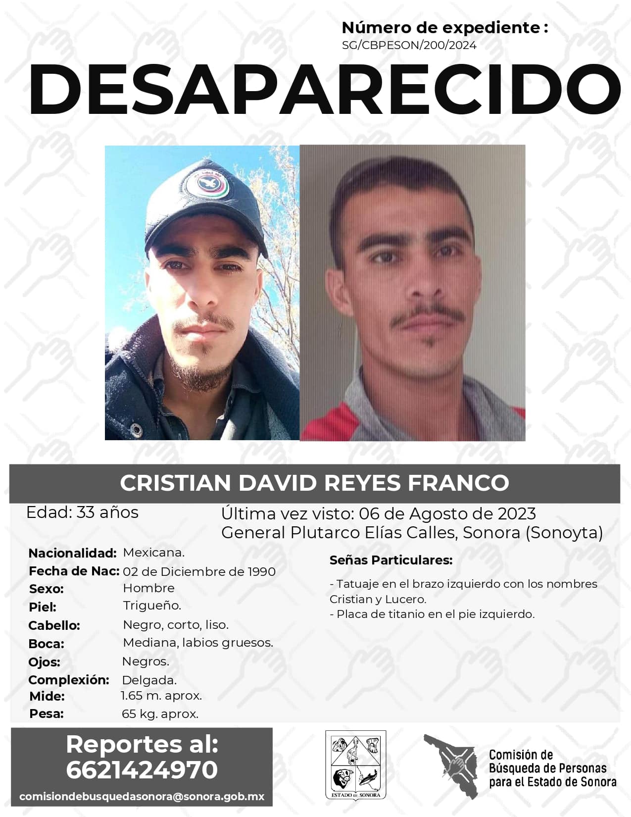 CRISTIAN DAVID REYES FRANCO - DESAPARECIDO