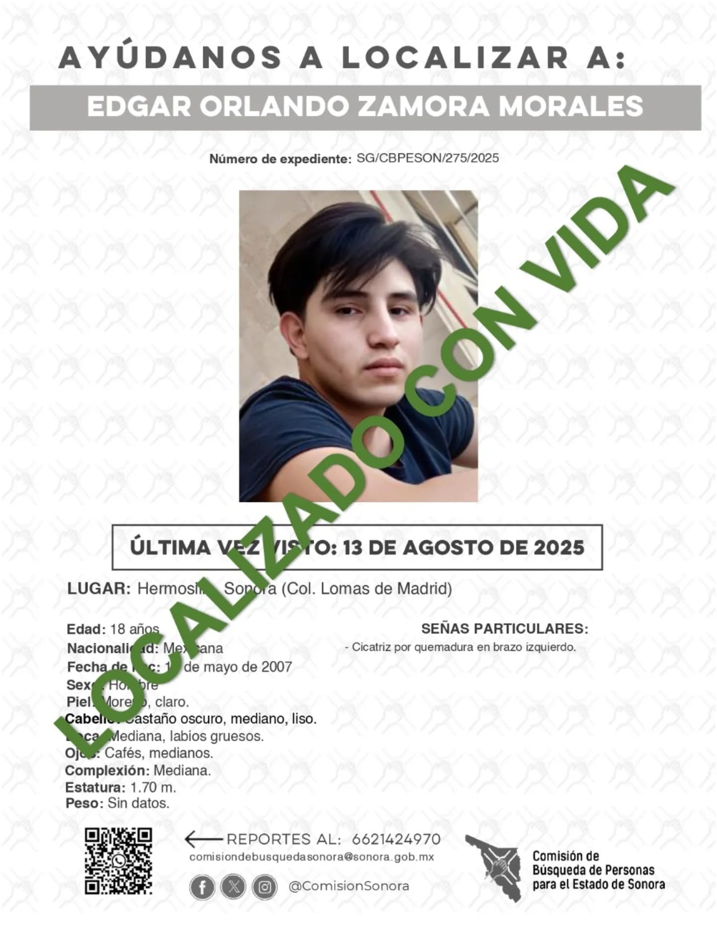 EDGAR ORLANDO ZAMORA MORALES - LOCALIZADO CON VIDA