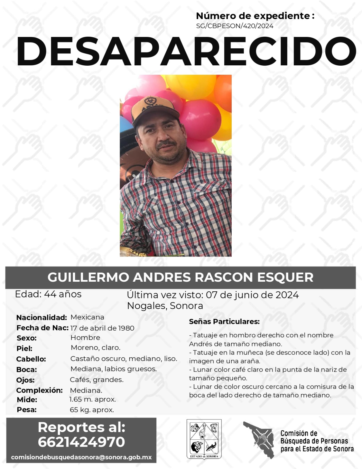 GUILLERMO ANDRES RASCON ESQUER - DESAPARECIDO