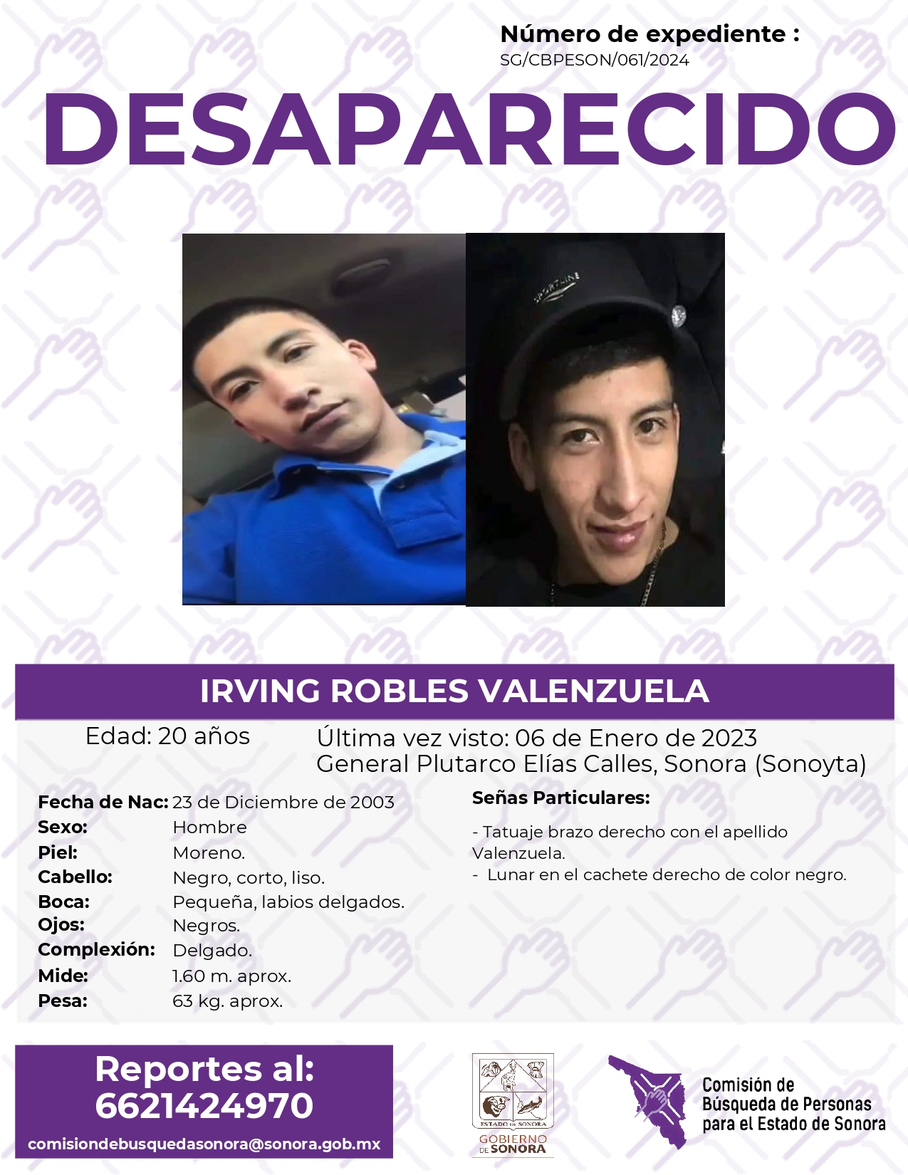IRVING ROBLES VALENZUELA - DESAPARECIDO