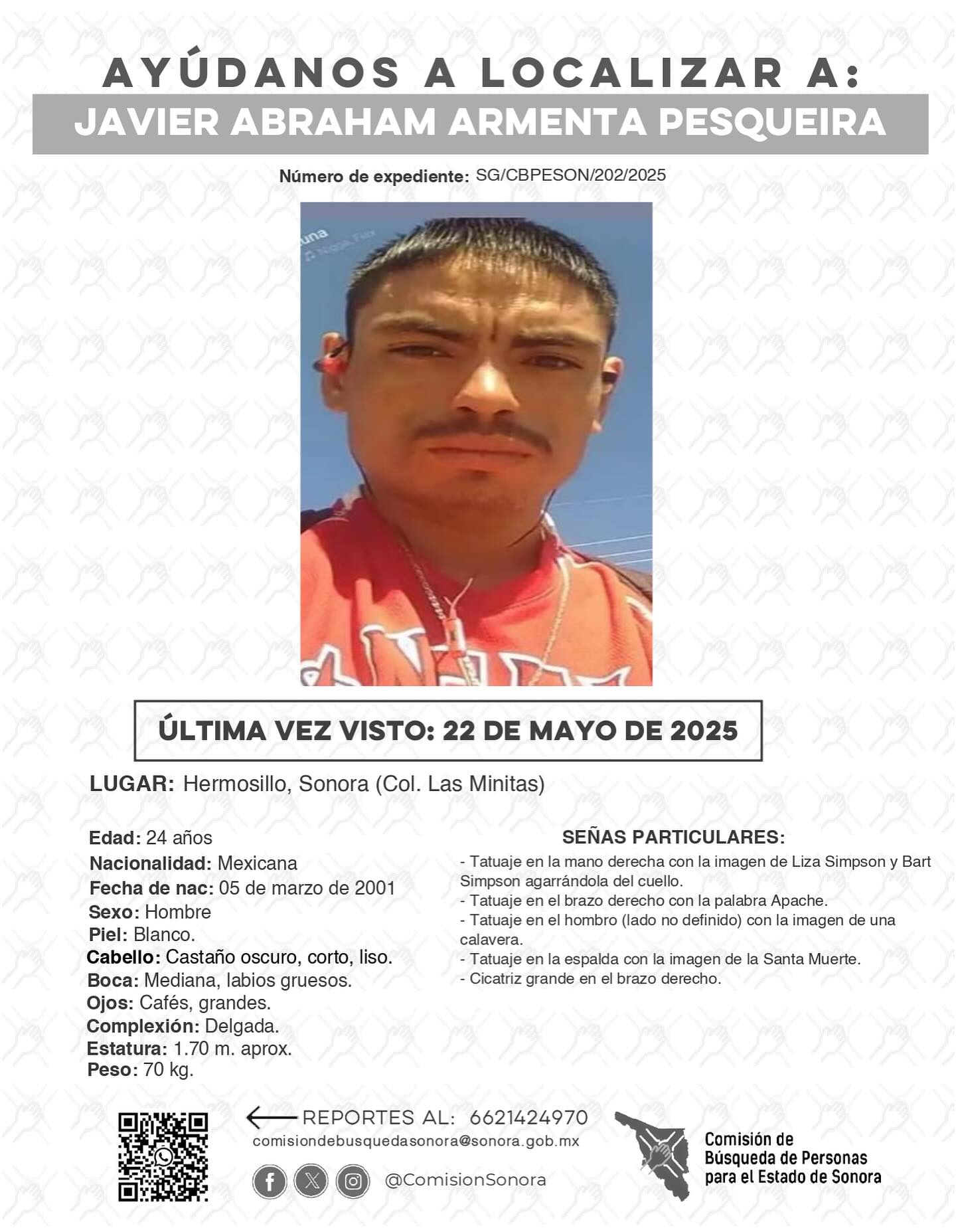 JAVIER ABRAHAM ARMENTA PESQUEIRA - DESAPARECIDO