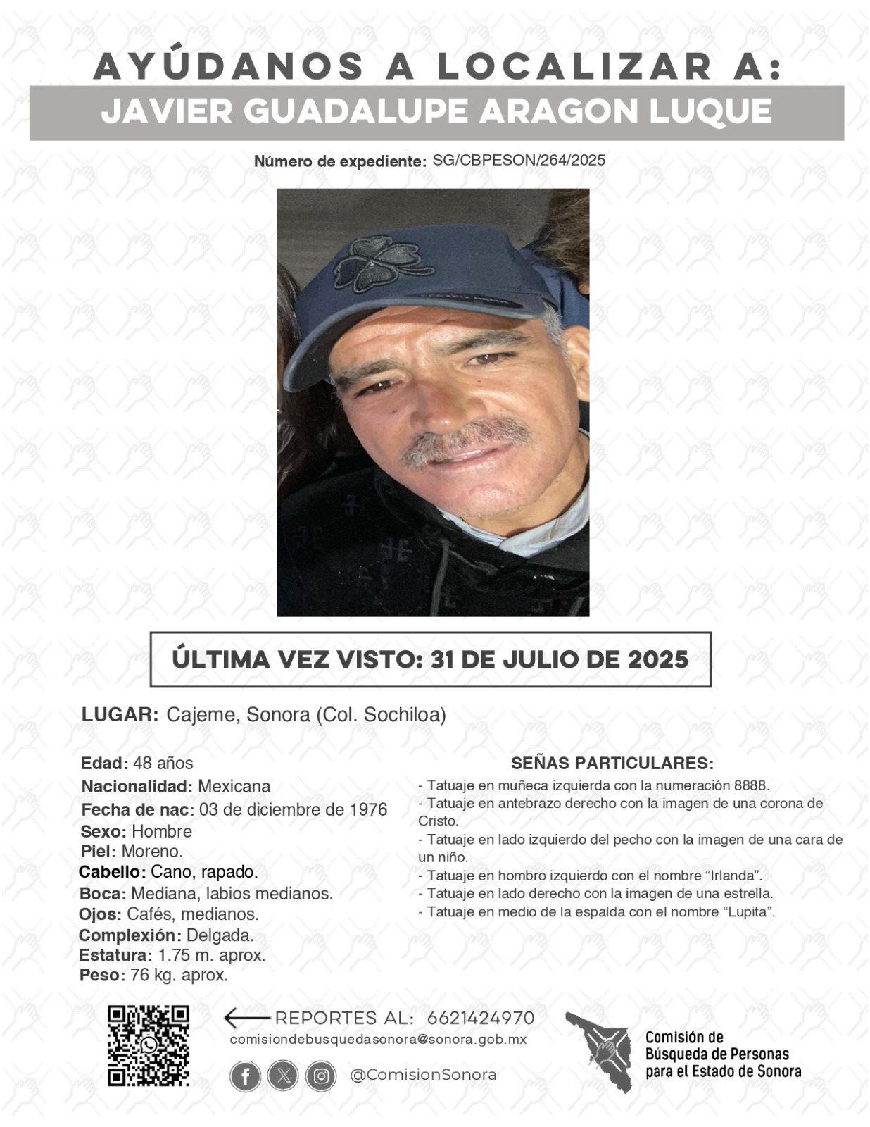 JAVIER GUADALUPE ARAGON LUQUE - DESAPARECIDO