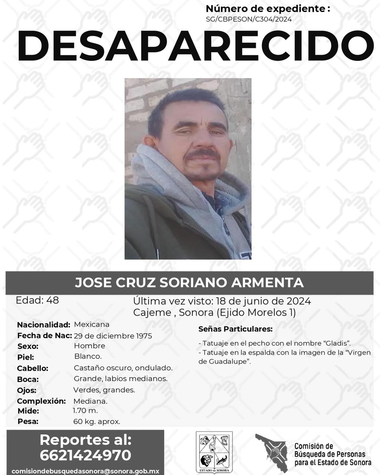 JOSE CRUZ SORIANO ARMENTA - DESAPARECIDO
