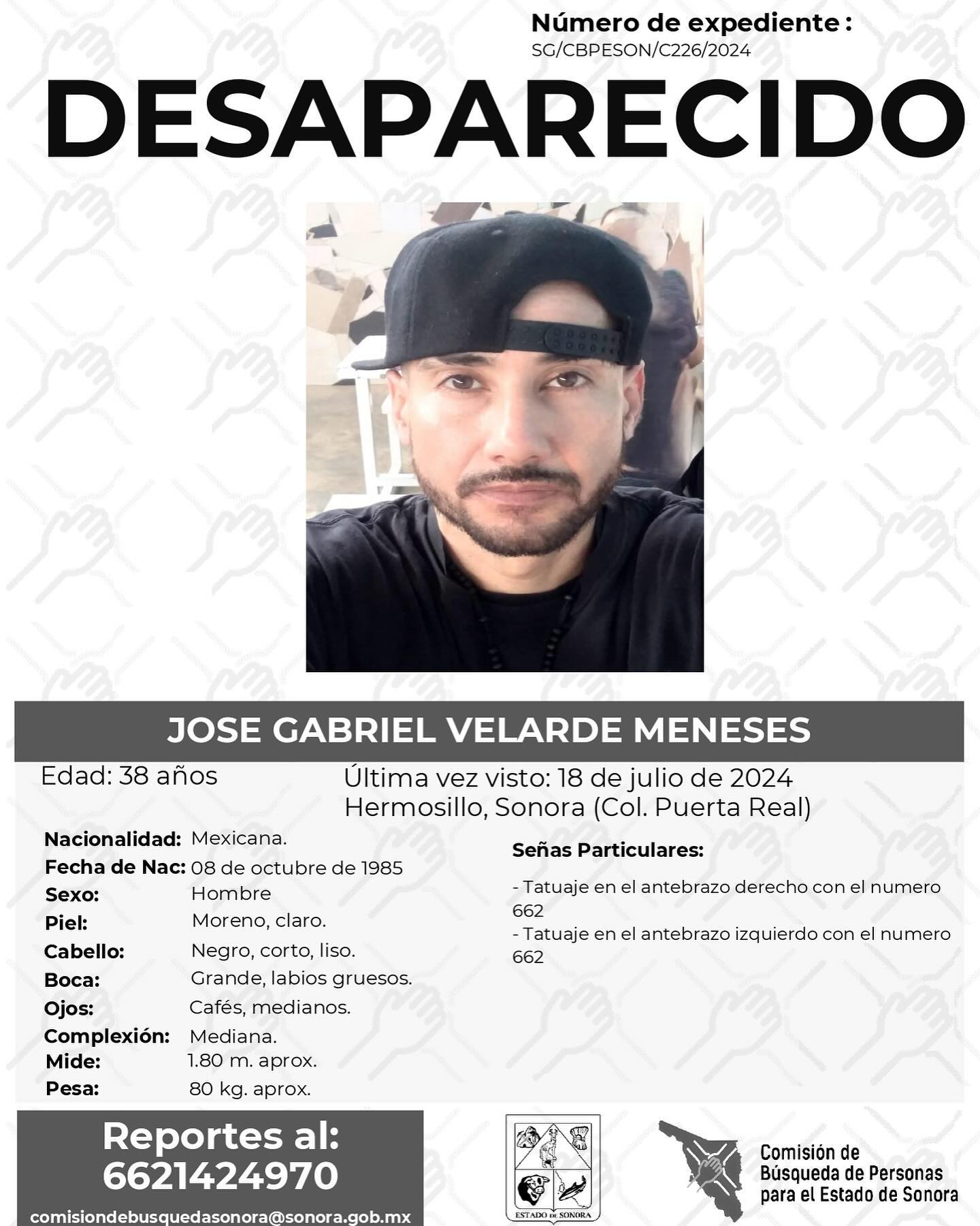 JOSE GABRIEL VELARDE MENESES - DESAPARECIDO
