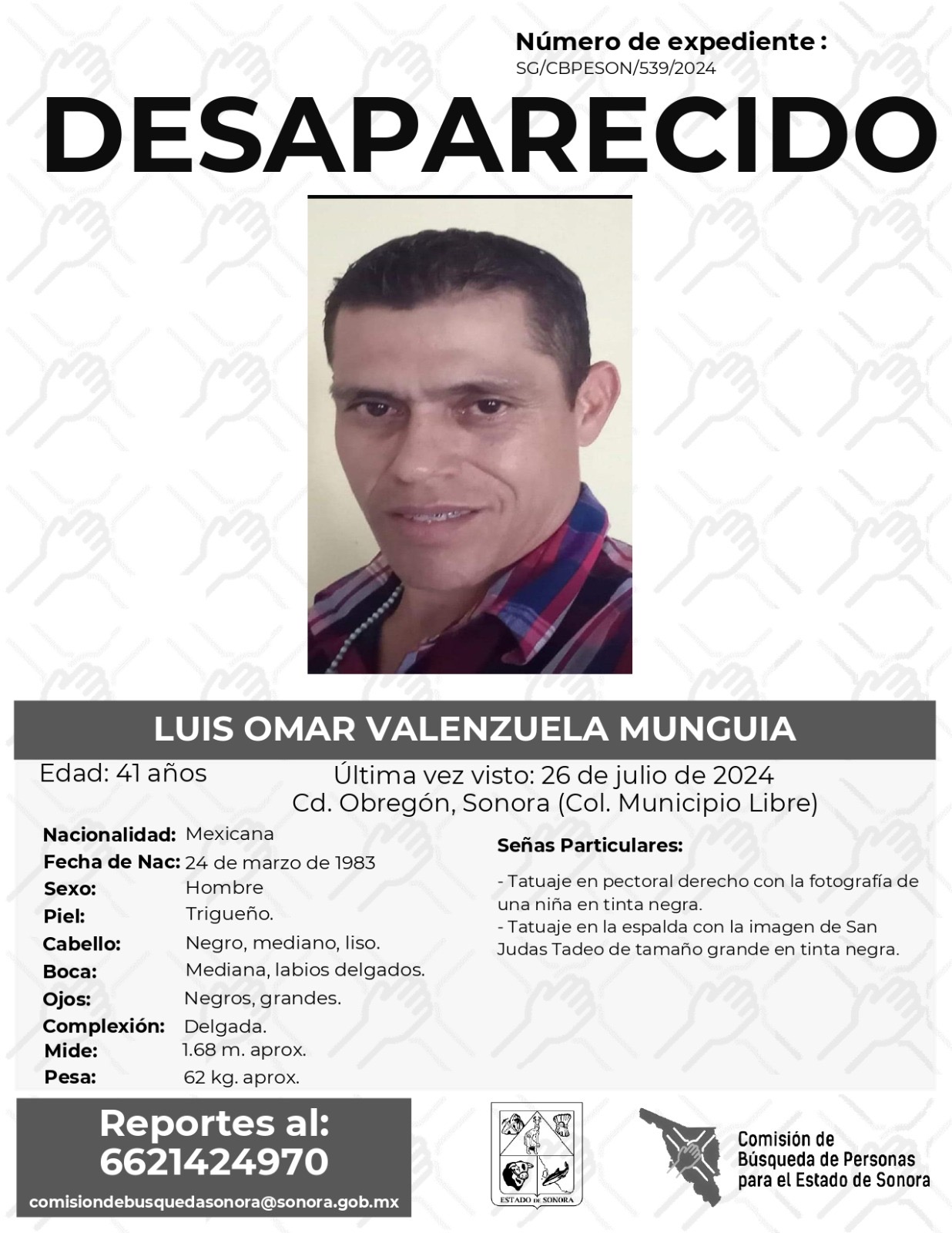 LUIS OMAR VALENZUELA MUNGIA - DESAPARECIDO