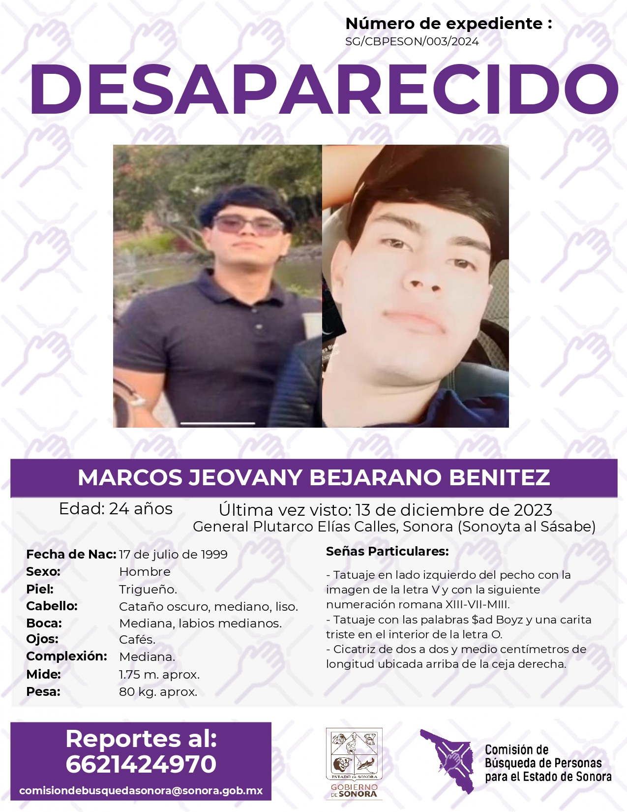 MARCOS JEOVANY BEJARANO BENITEZ - DESAPARECIDO