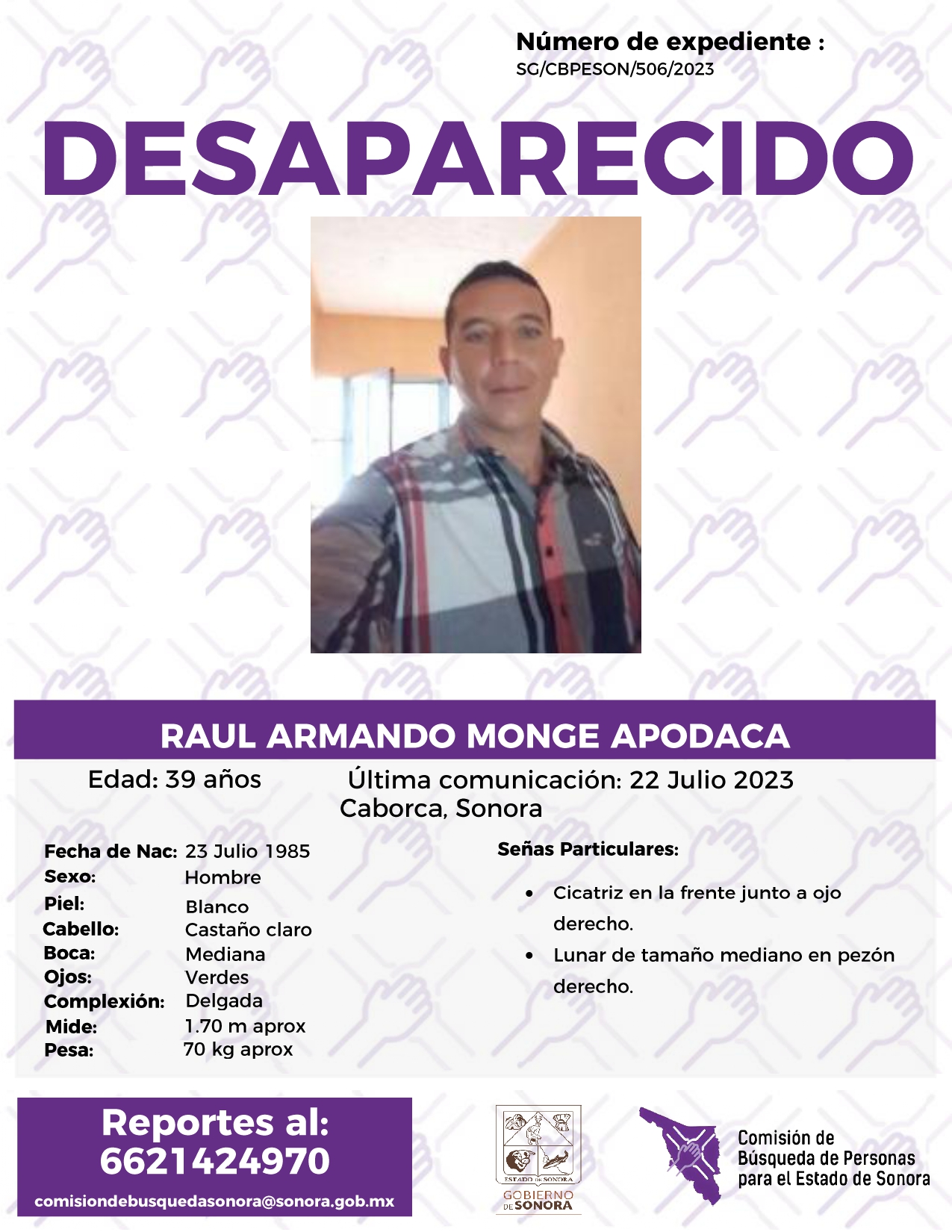 RAUL ARMANDO MONGE APODACA - DESAPARECIDO