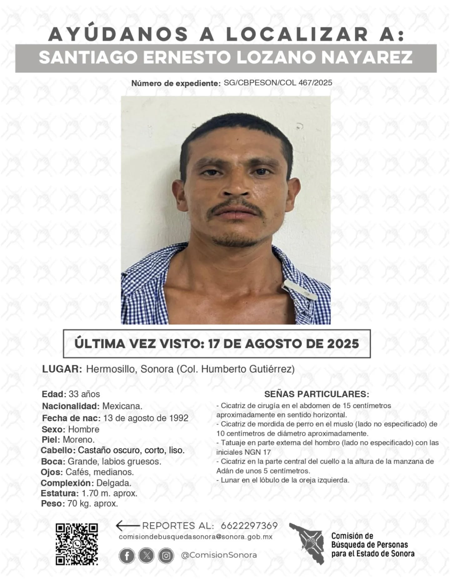 SANTIAGO ERNESTO LOZANO NAYAREZ - DESAPARECIDO