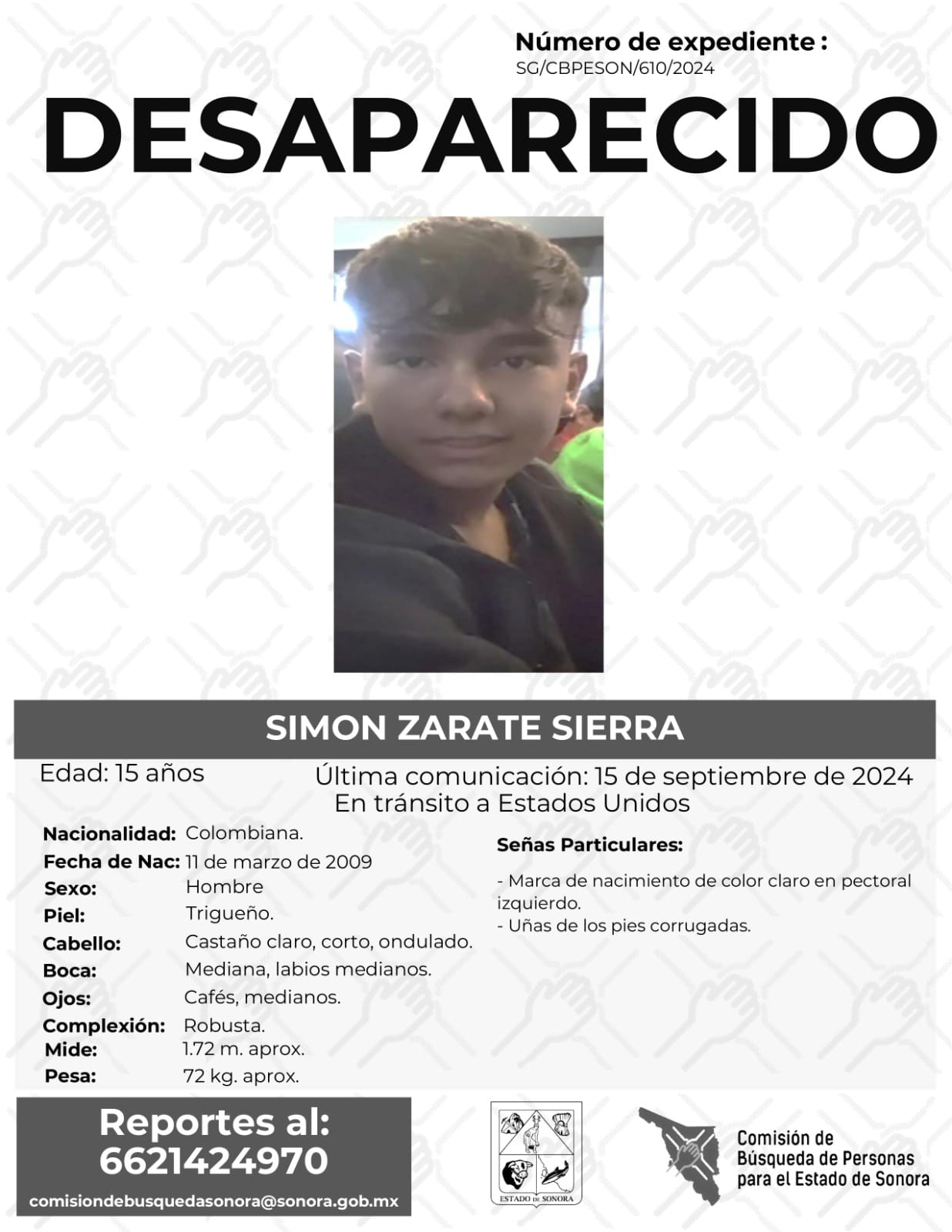 SIMON ZARATE SIERRA - DESAPARECIDO