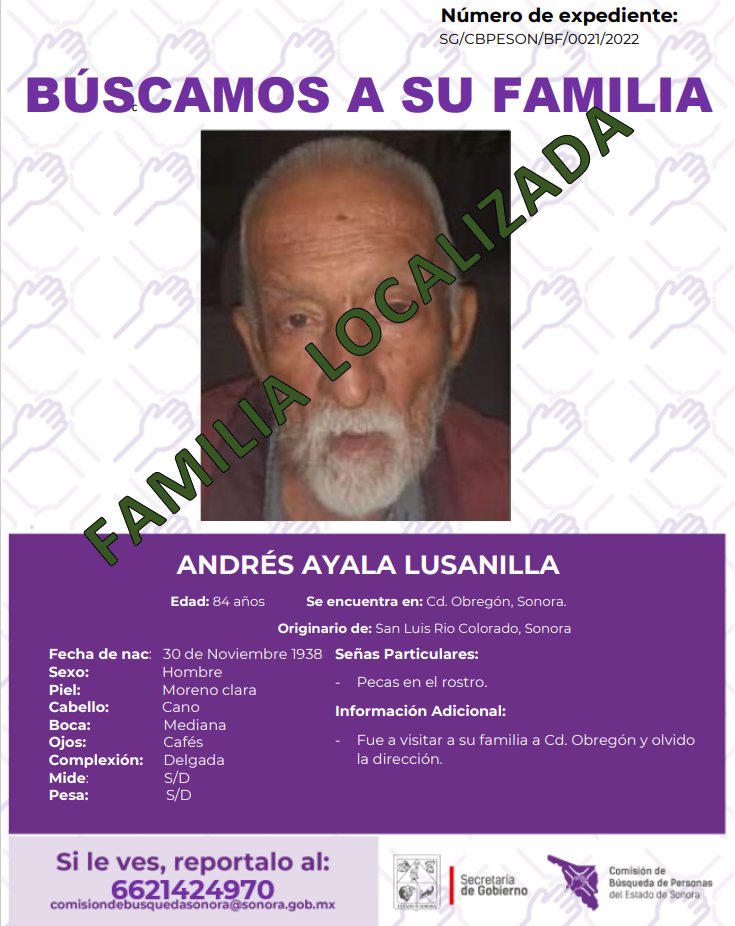 ANDRES AYALA LUSANILLA - FAMILIA LOCALIZADA