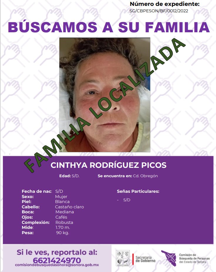CINTHYA RODRIGUEZ PICOS - FAMILIA LOCALIZADA