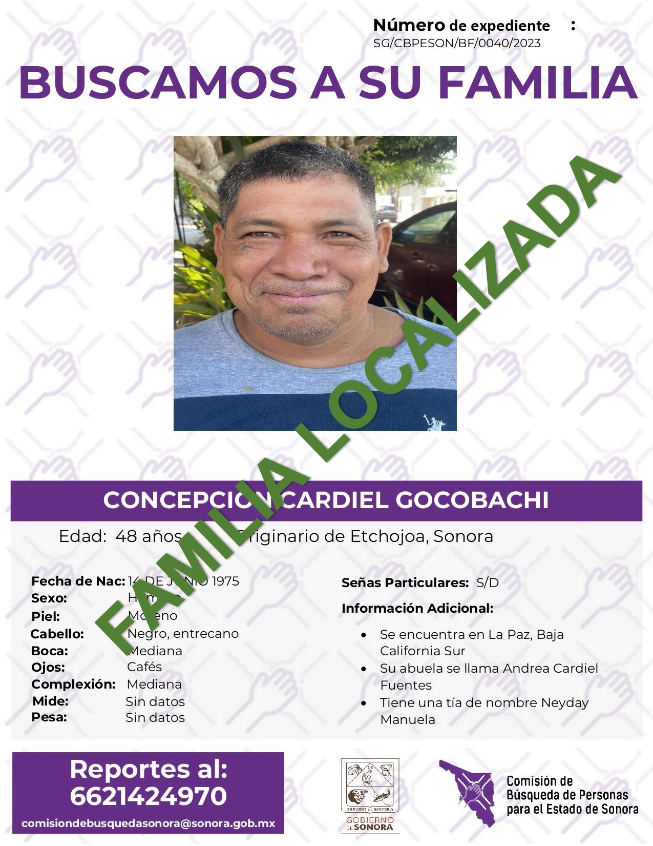 CONCEPCION CARDIEL GOCOBACHI - FAMILIA LOCALIZADA