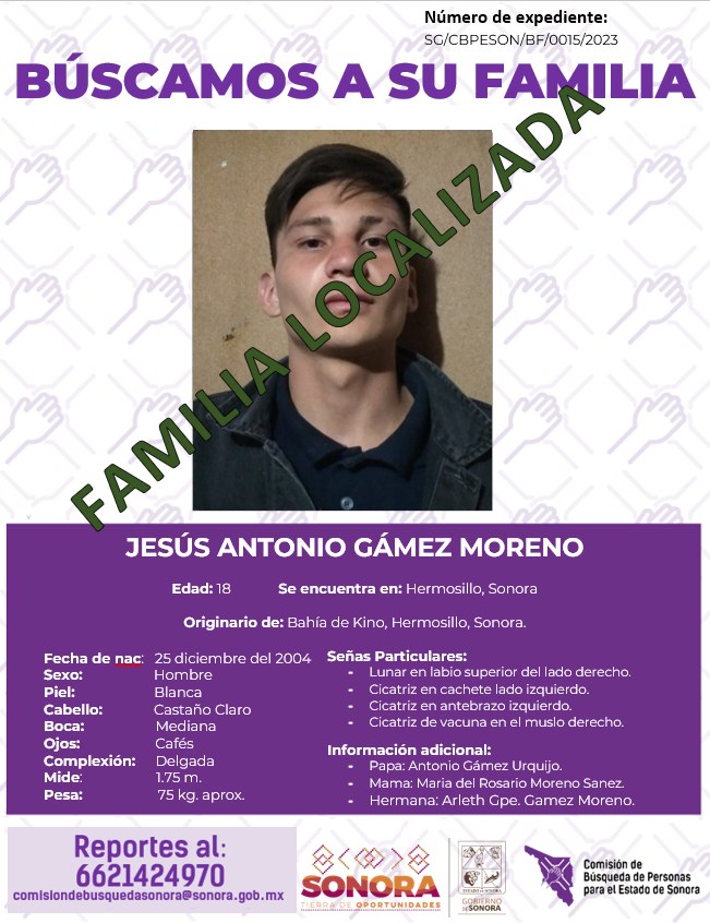 JESUS ANTONIO GAMEZ MORENO - FAMILIA LOCALIZADA