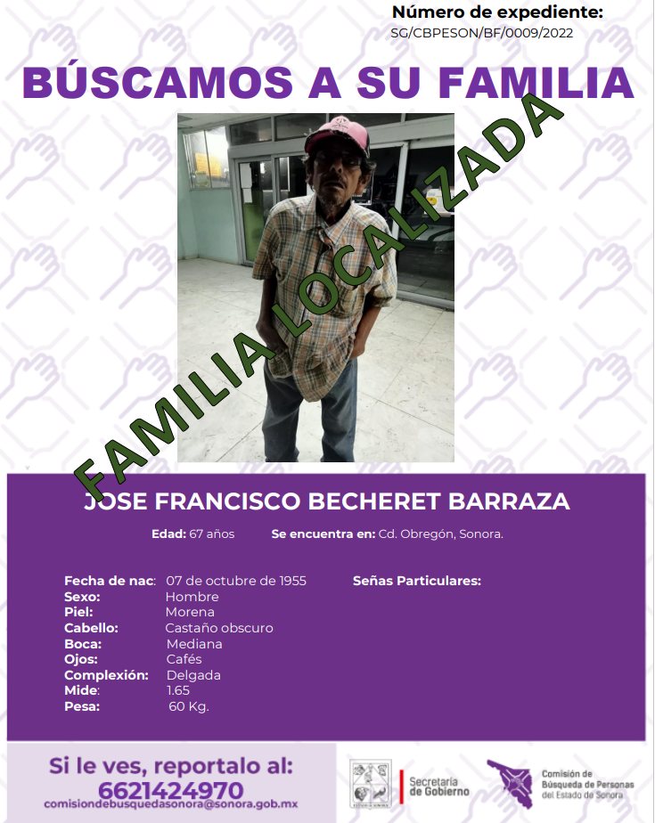 JOSE FRANCISCO BECHERET BARRAZA - FAMILIA LOCALIZADA