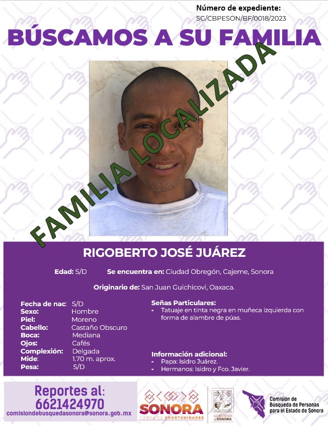 RIGOBERTO JOSE JUAREZ - FAMILIA LOCALIZADA