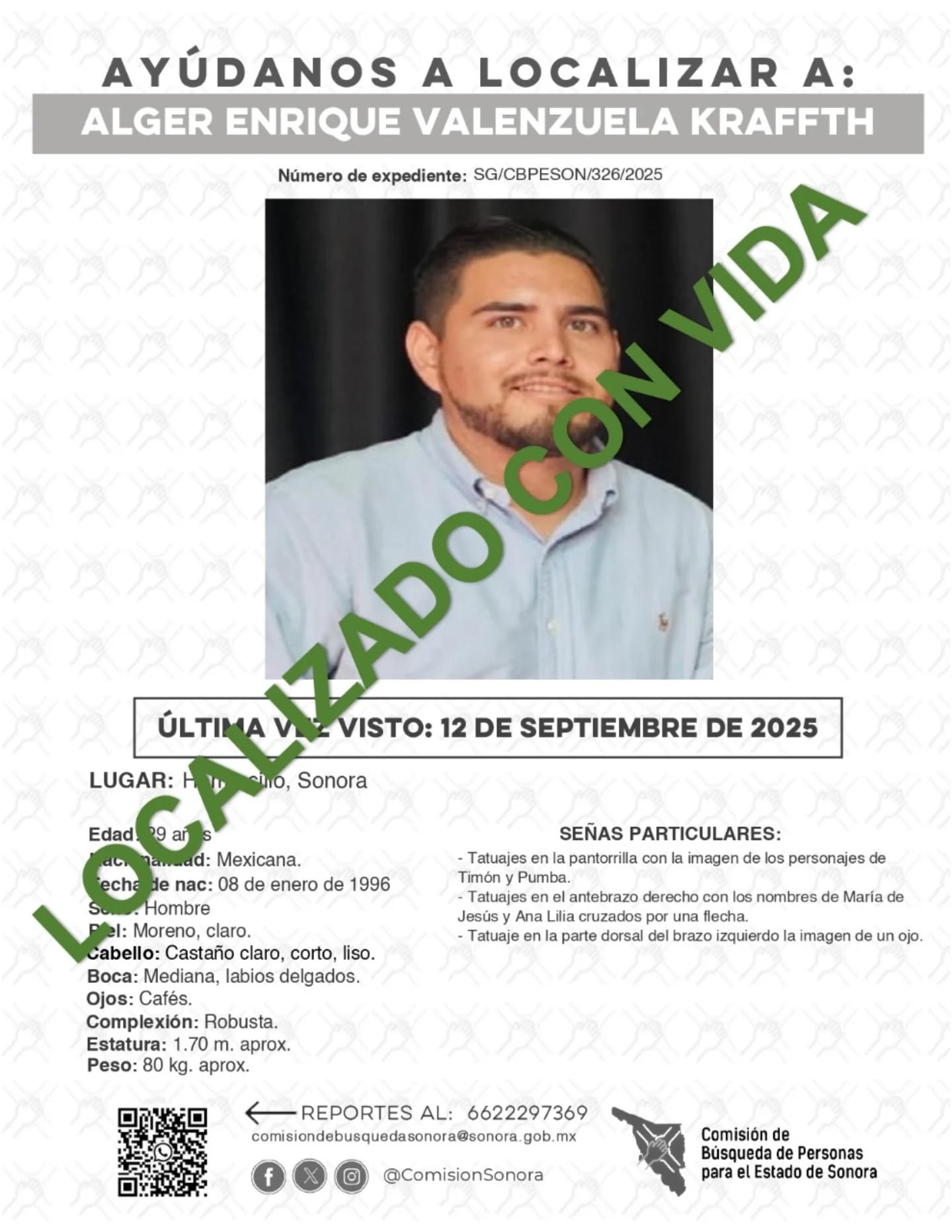 ALGER ENRIQUE VALENZUELA KRAFFTH - LOCALIZADO CON VIDA