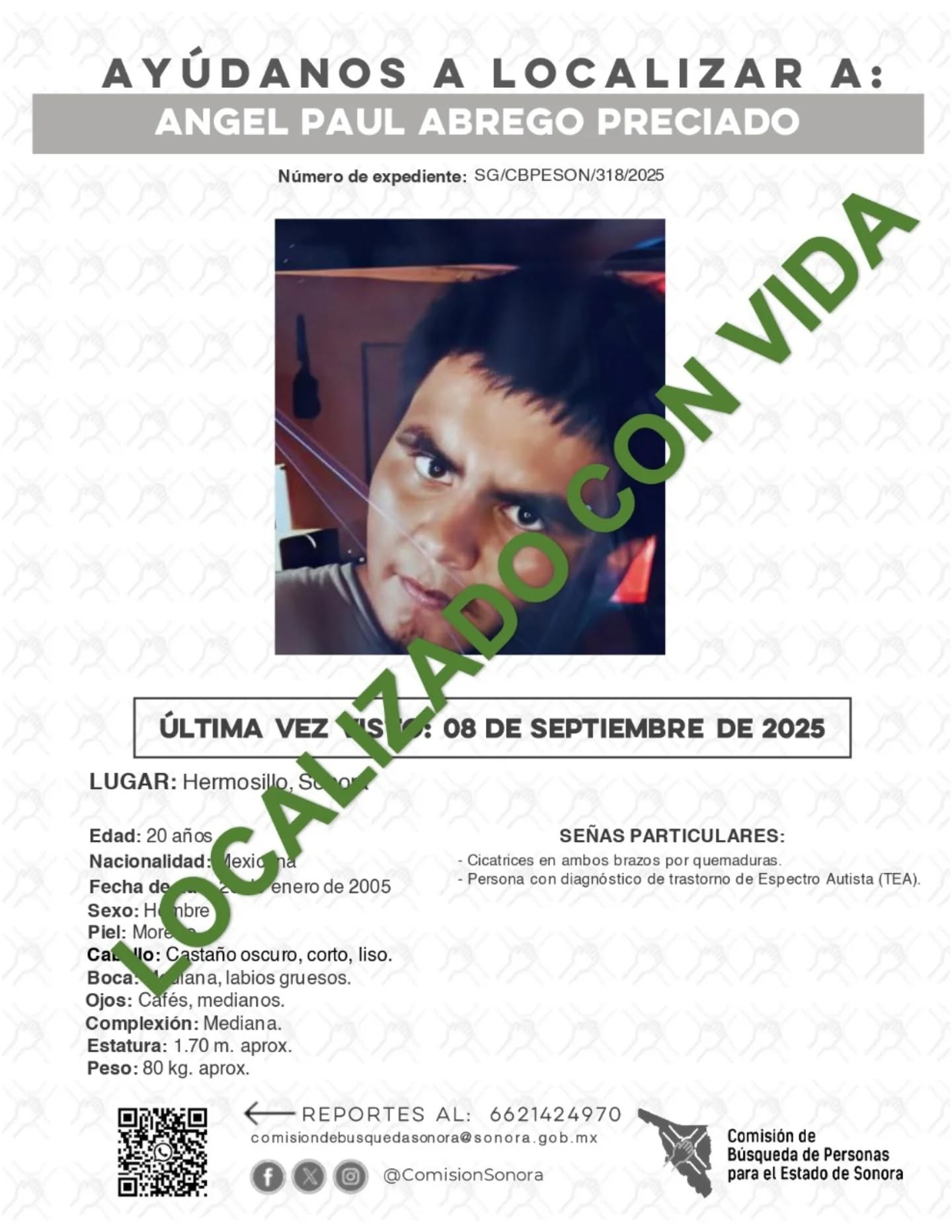 ANGEL PAUL ABREGO PRECIADO - LOCALIZADO CON VIDA