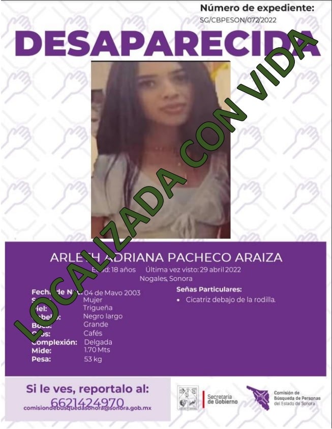 ARLETH ADRIANA PACHECO ARAIZA - LOCALIZADA CON VIDA