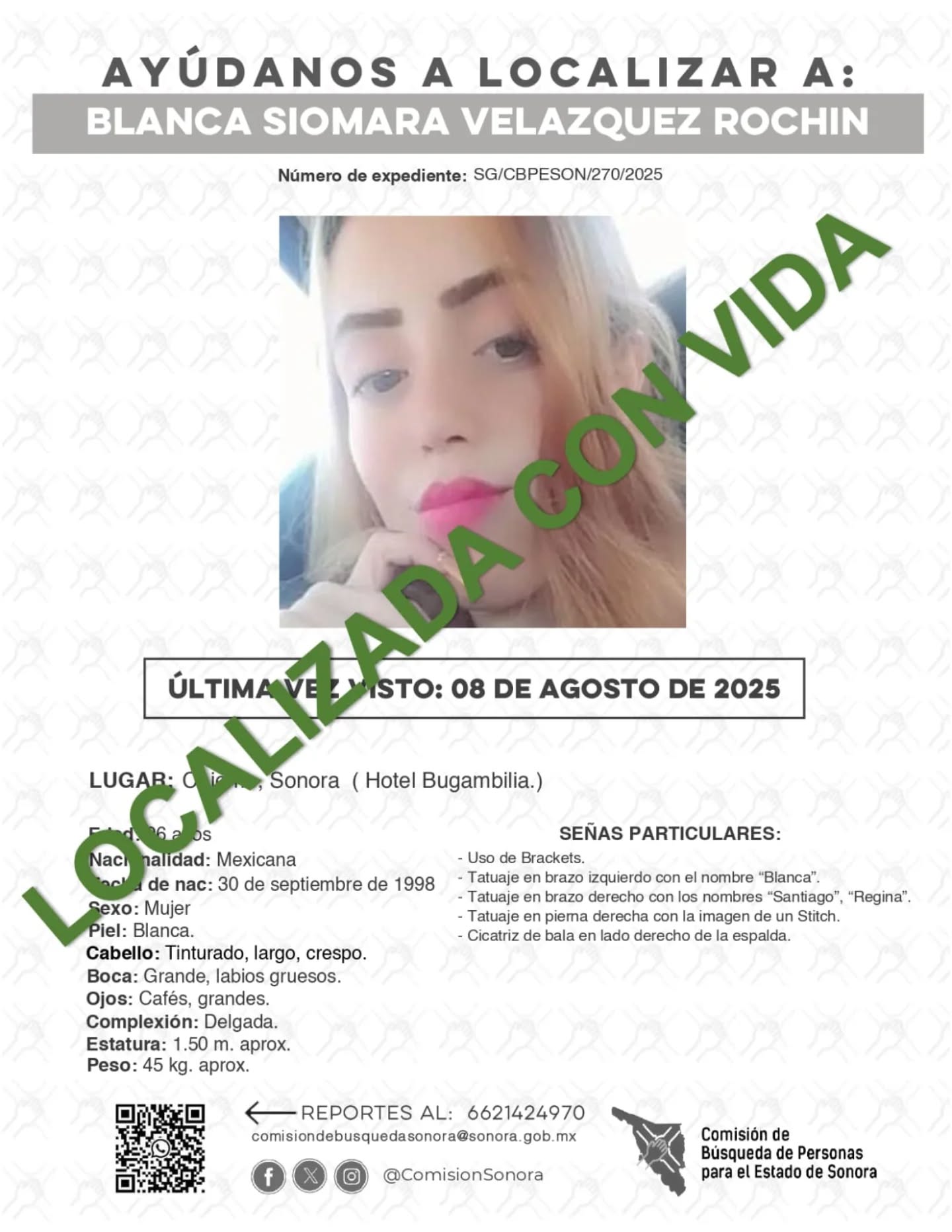 BLANCA SIOMARA VELAZQUEZ ROCHIN - LOCALIZADA CON VIDA