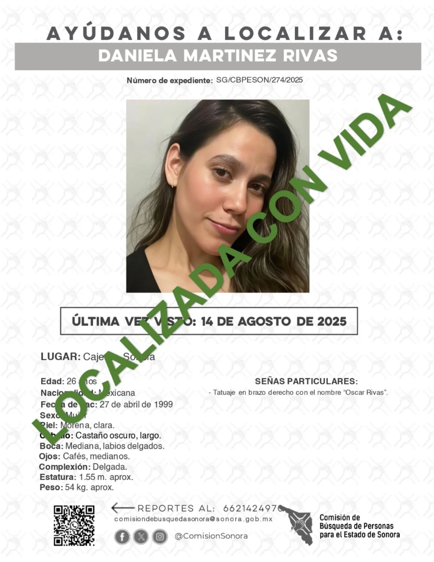 DANIELA MARTINEZ RIVAS - LOCALIZADA CON VIDA