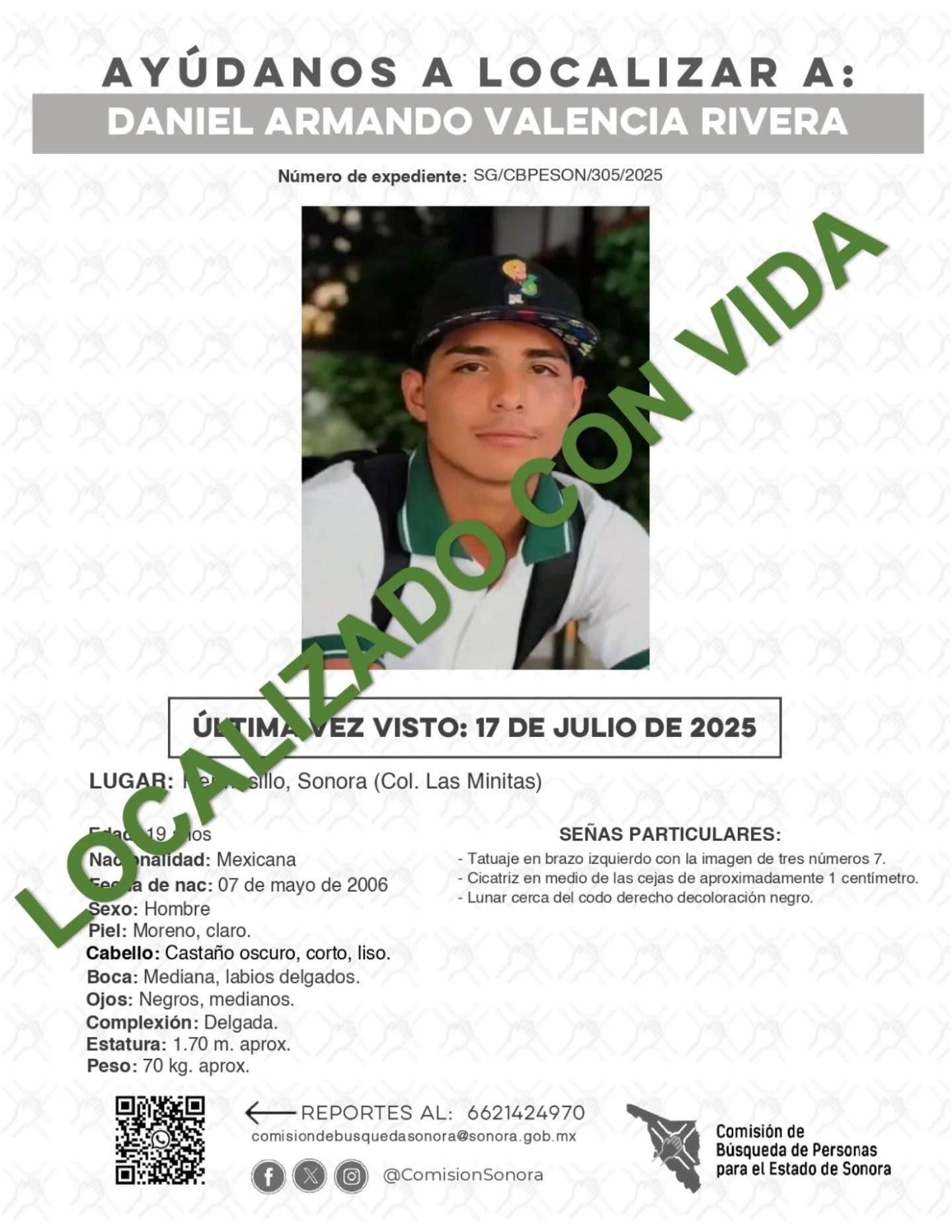 DANIEL ARMANDO VALENCIA RIVERA - LOCALIZADO CON VIDA