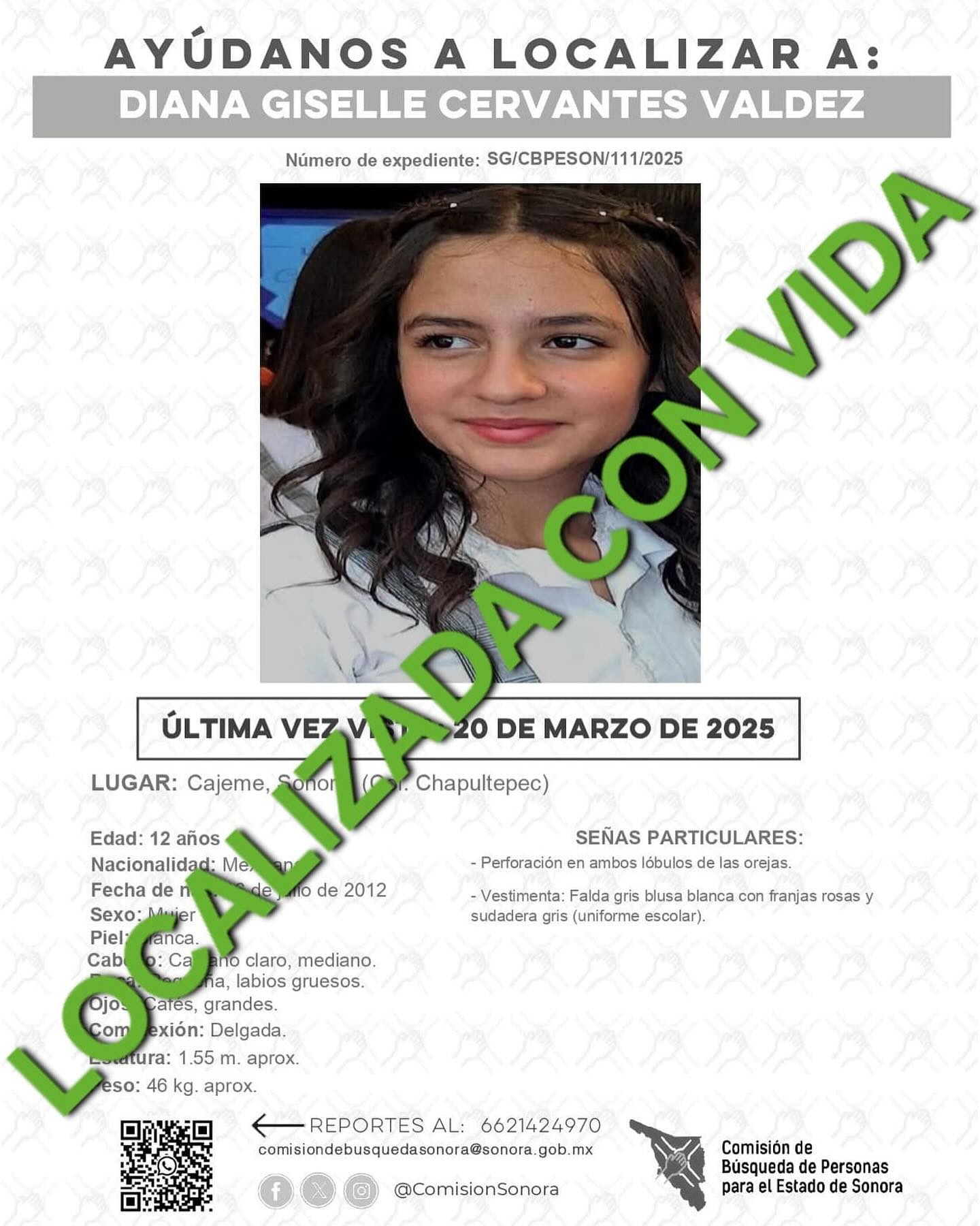 DIANA GISELLE CERVANTES VALDEZ - LOCALIZADA CON VIDA