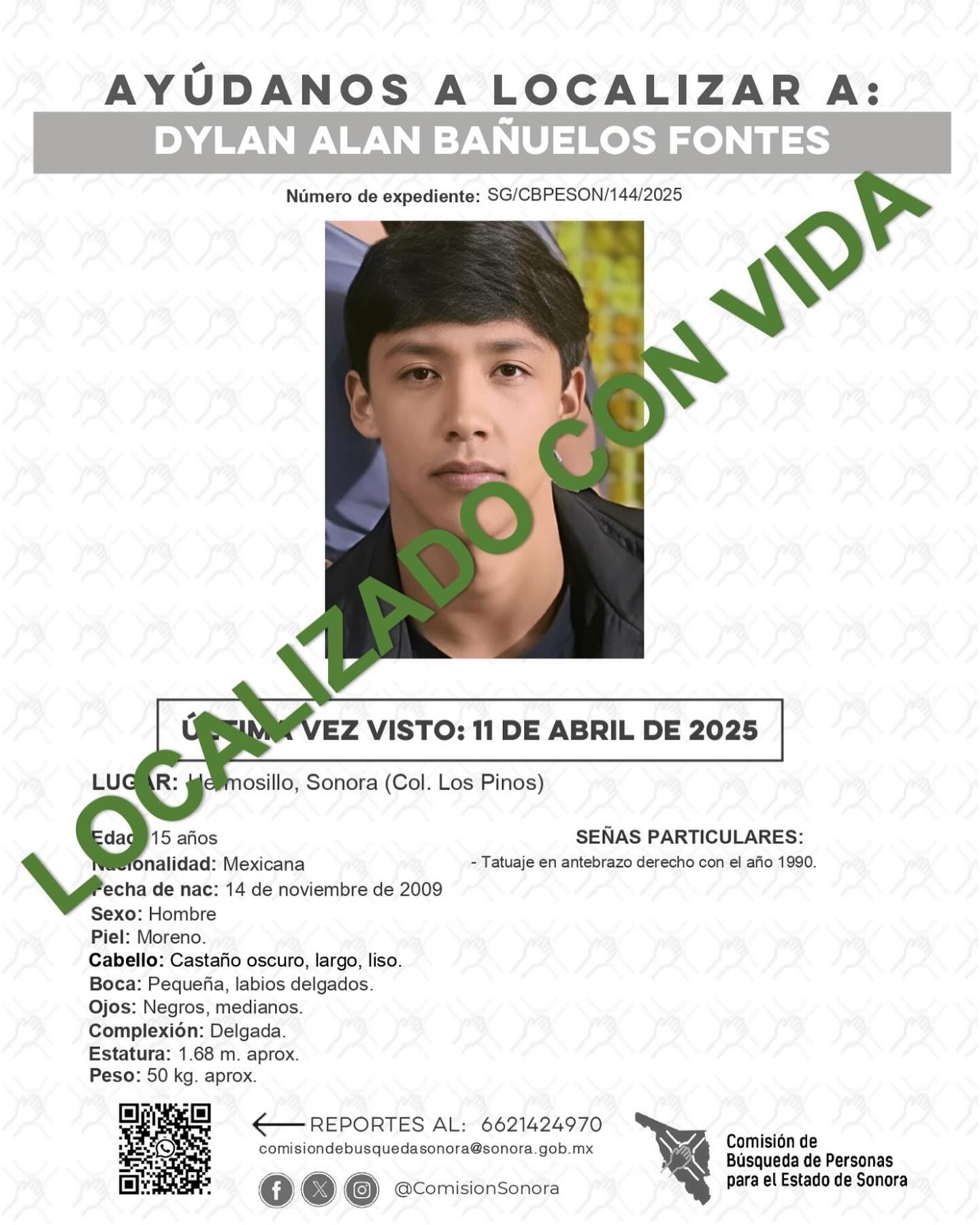 DYLAN ALAN BAÑUELOS FONTES - LOCALIZADO CON VIDA