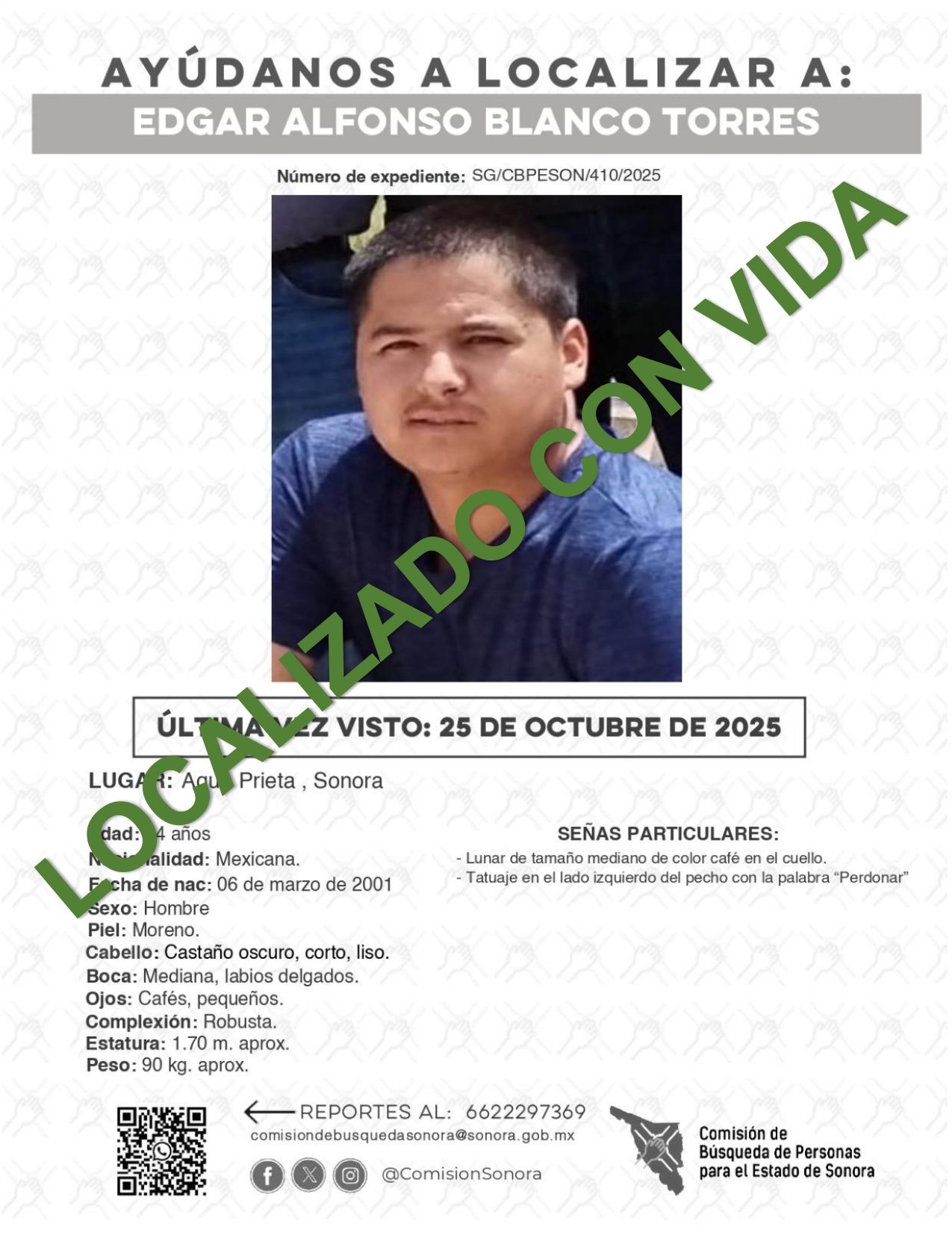 EDGAR ALFONSO BLANCO TORRES - LOCALIZADO CON VIDA