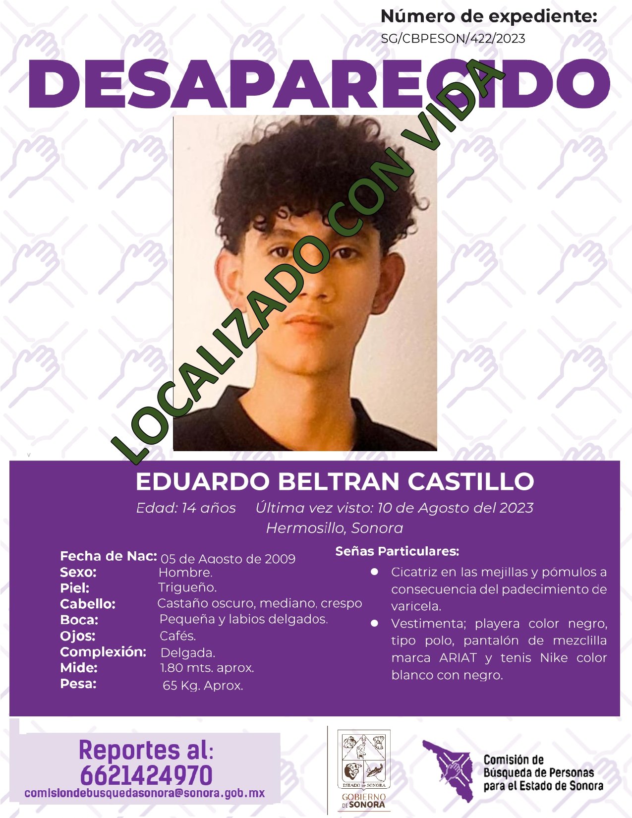 EDUARDO BELTRAN CASTILLO - LOCALIZADO CON VIDA