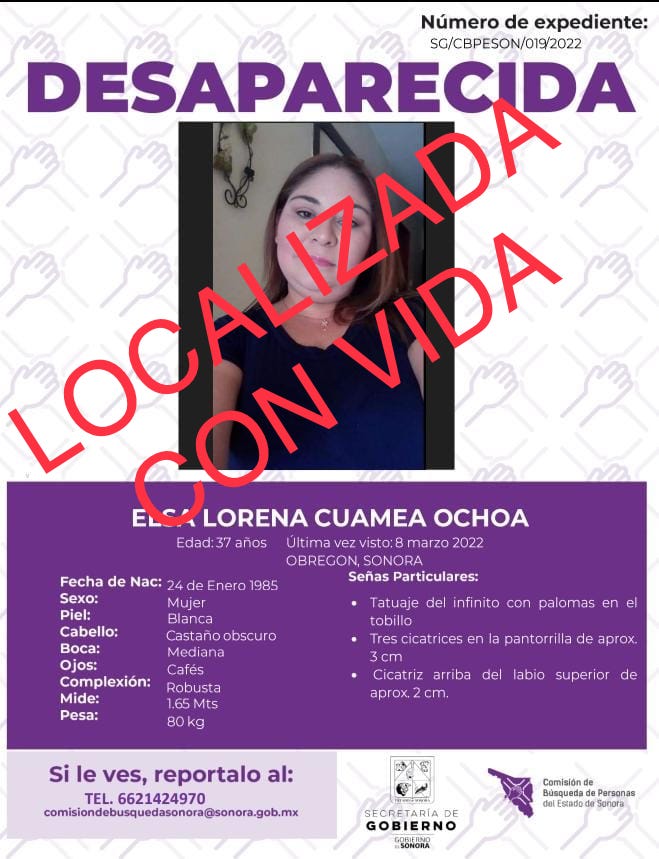 ELSA LORENA CUAMEA OCHOA - LOCALIZADO CON VIDA
