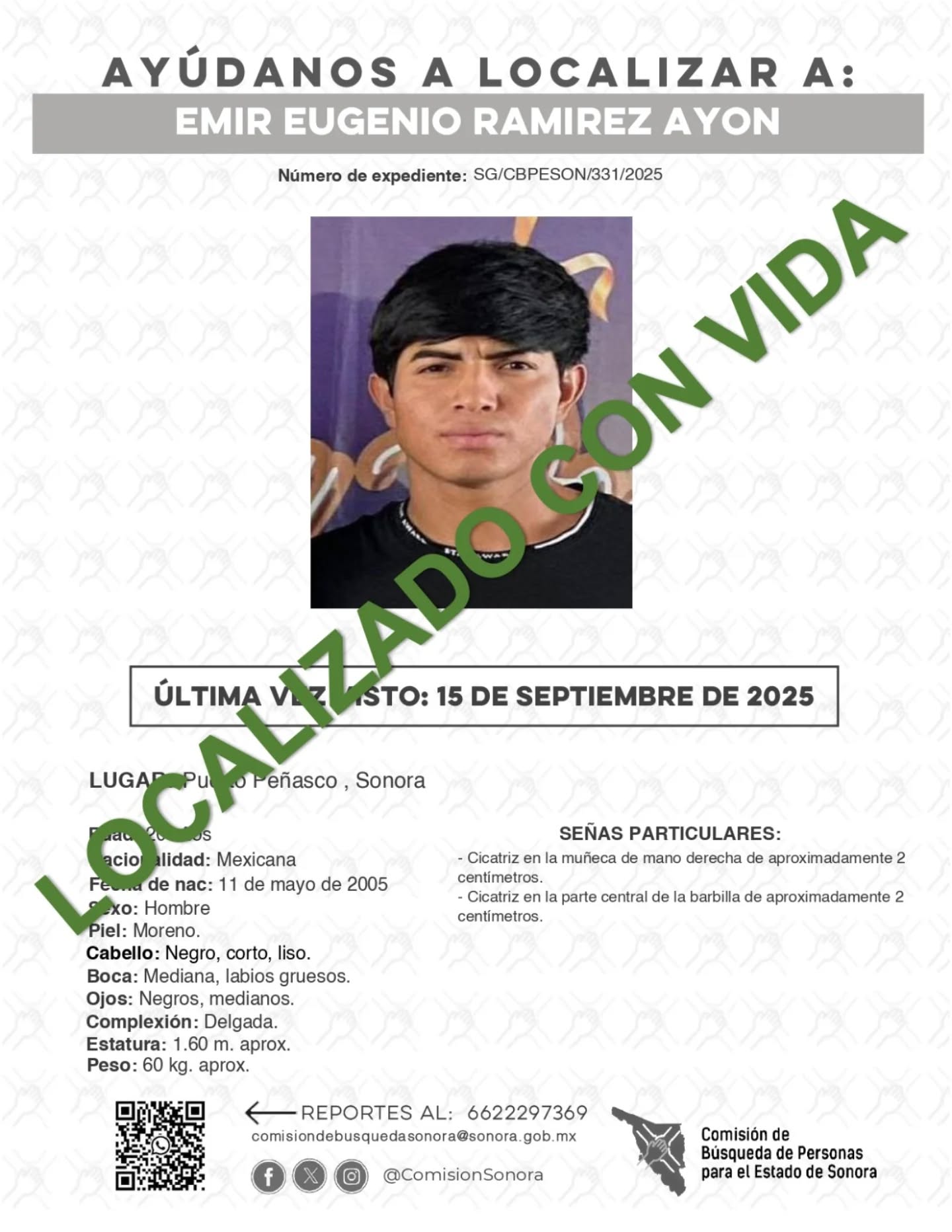 EMIR EUGENIO RAMIREZ AYON - LOCALIZADO CON VIDA