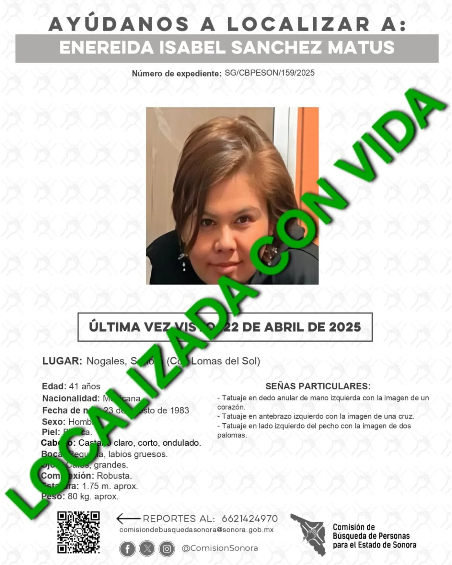 ENEREIDA ISABEL SANCHEZ MATUS - LOCALIZADA CON VIDA