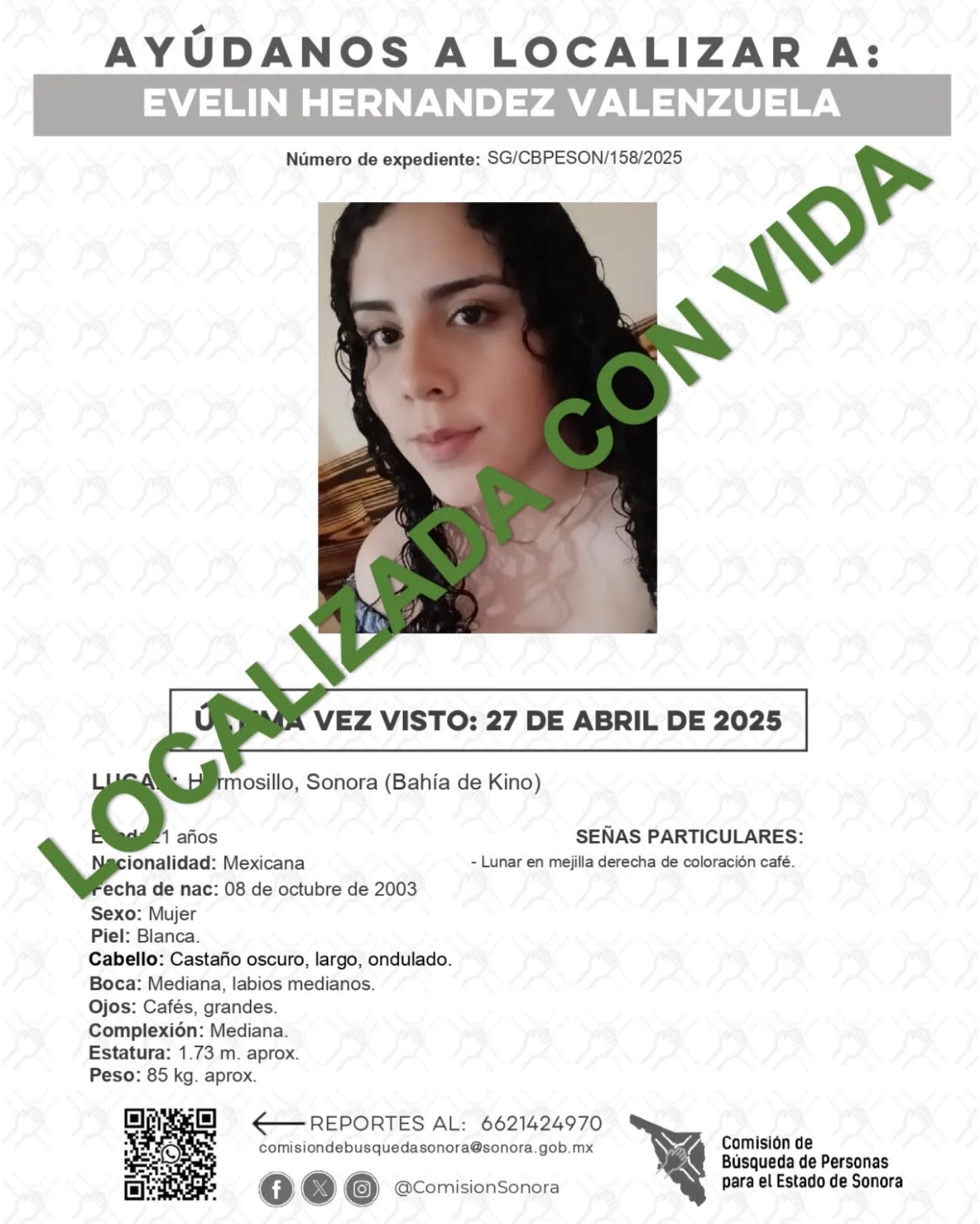 EVELIN HERNANDEZ VALENZUELA - LOCALIZADA CON VIDA