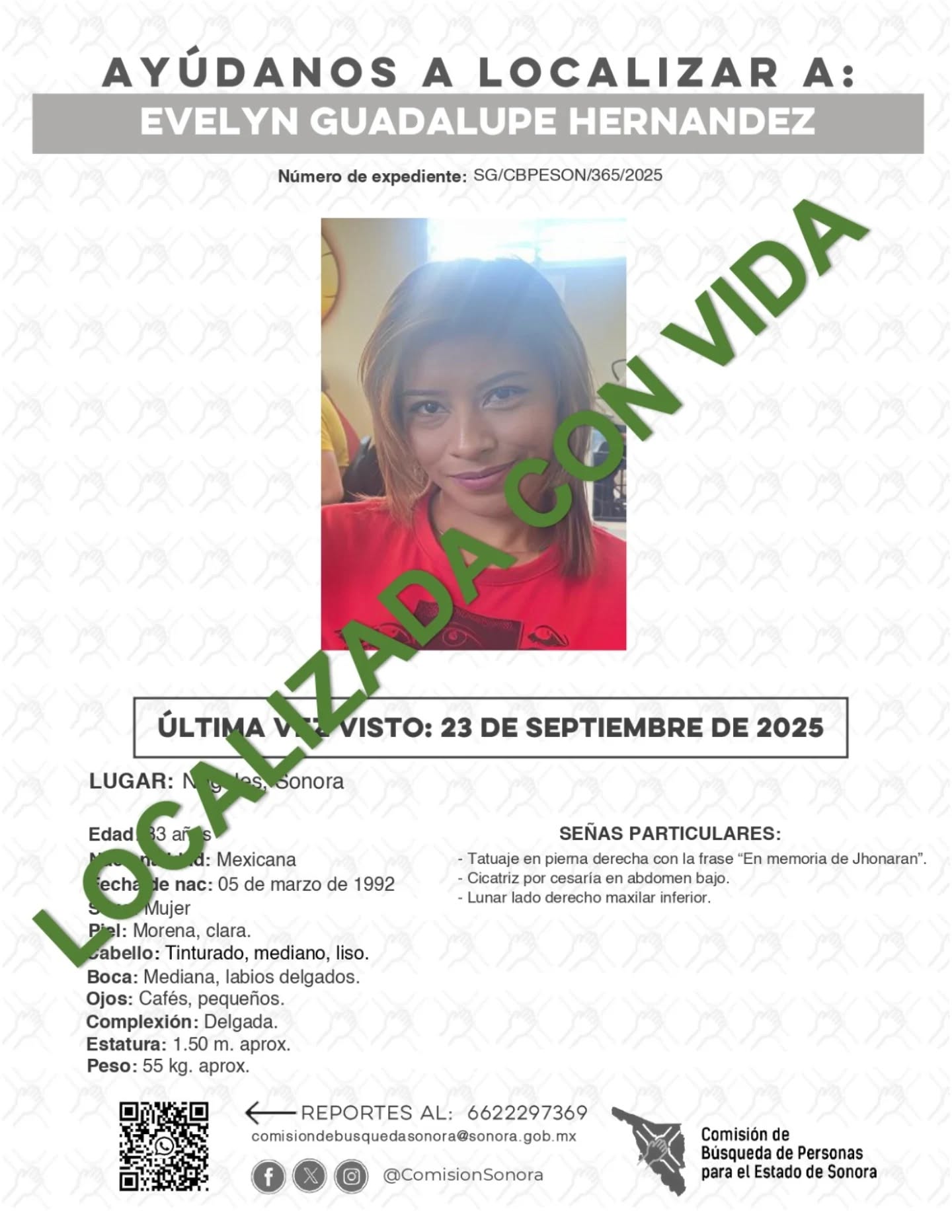 EVELYN GUADALUPE HERNANDEZ - LOCALIZADA CON VIDA