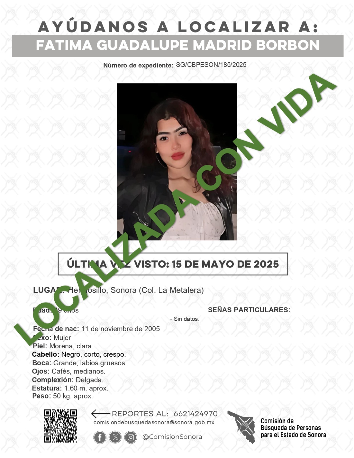 FATIMA GUADALUPE MADRID BORBON - LOCALIZADA CON VIDA