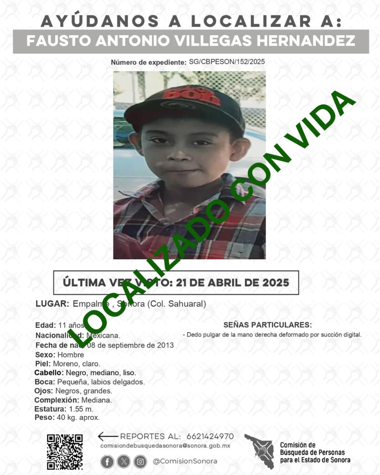 FAUSTO ANTONIO VILLEGAS HERNANDEZ - LOCALIZADO CON VIDA