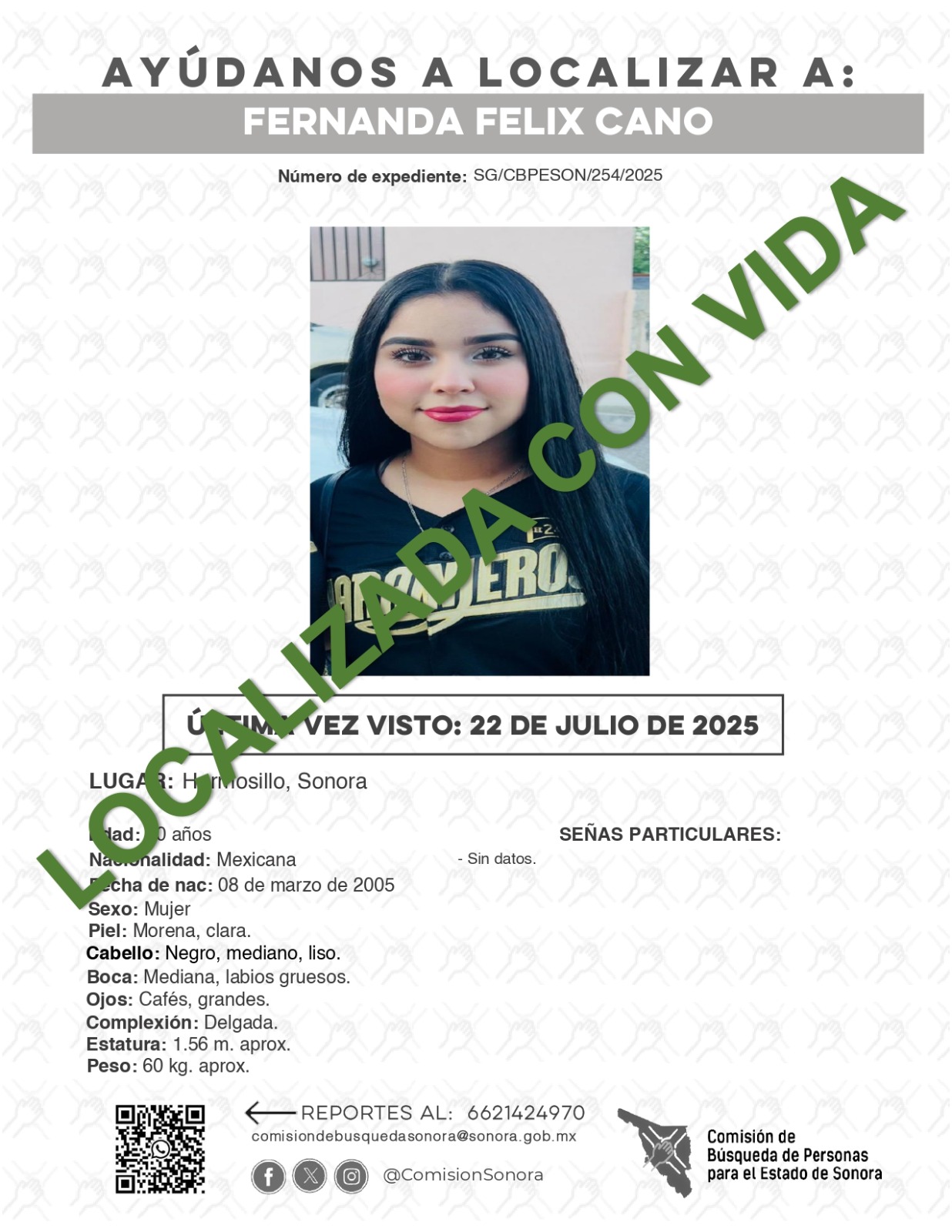 FERNANDA FELIX CANO - LOCALIZADA CON VIDA