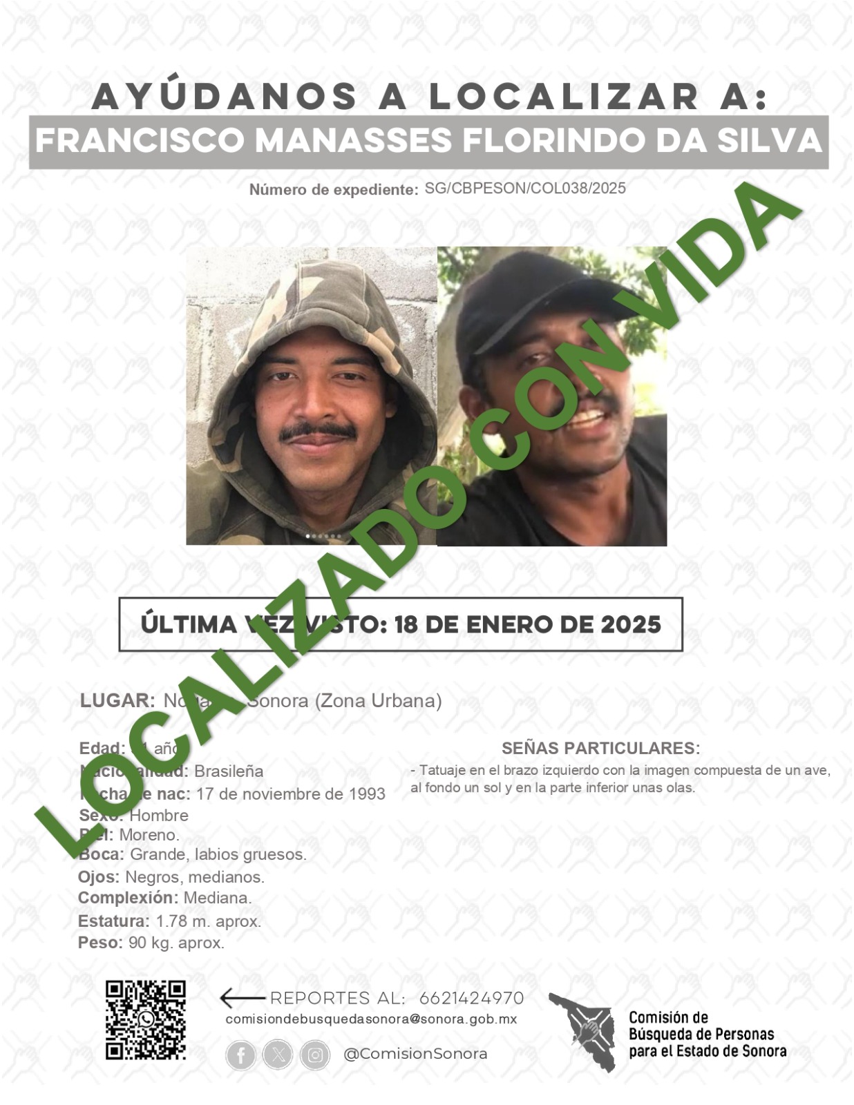 FRANCISCO MANASSES FLORINDO DA SILVA - LOCALIZADO CON VIDA