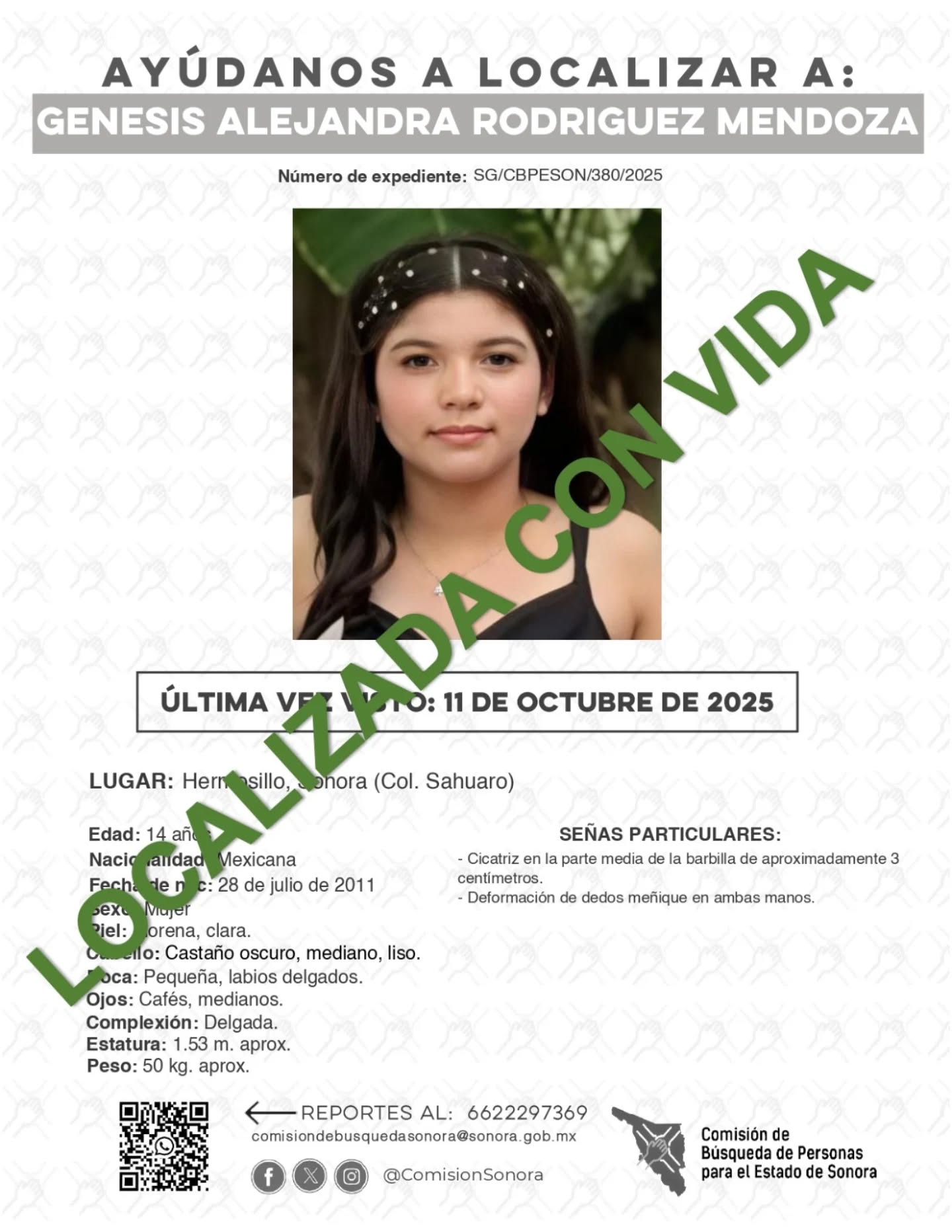 GENESIS ALEJANDRA RODRIGUEZ MENDOZA - LOCALIZADA CON VIDA