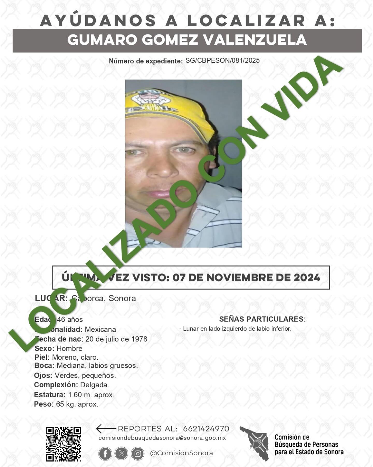 GUMARO GOMEZ VALENZUELA - LOCALIZADO CON VIDA