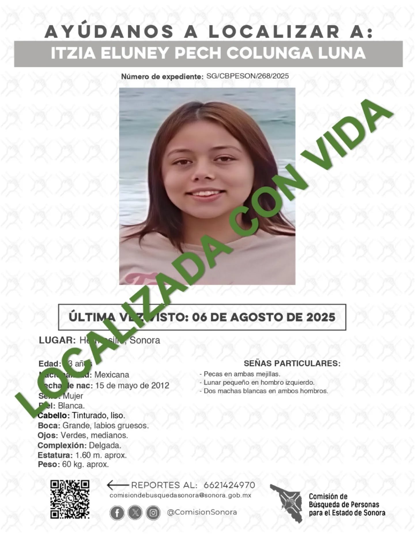 ITZIA ELUNEY PECH COLUNGA LUNA - LOCALIZADA CON VIDA